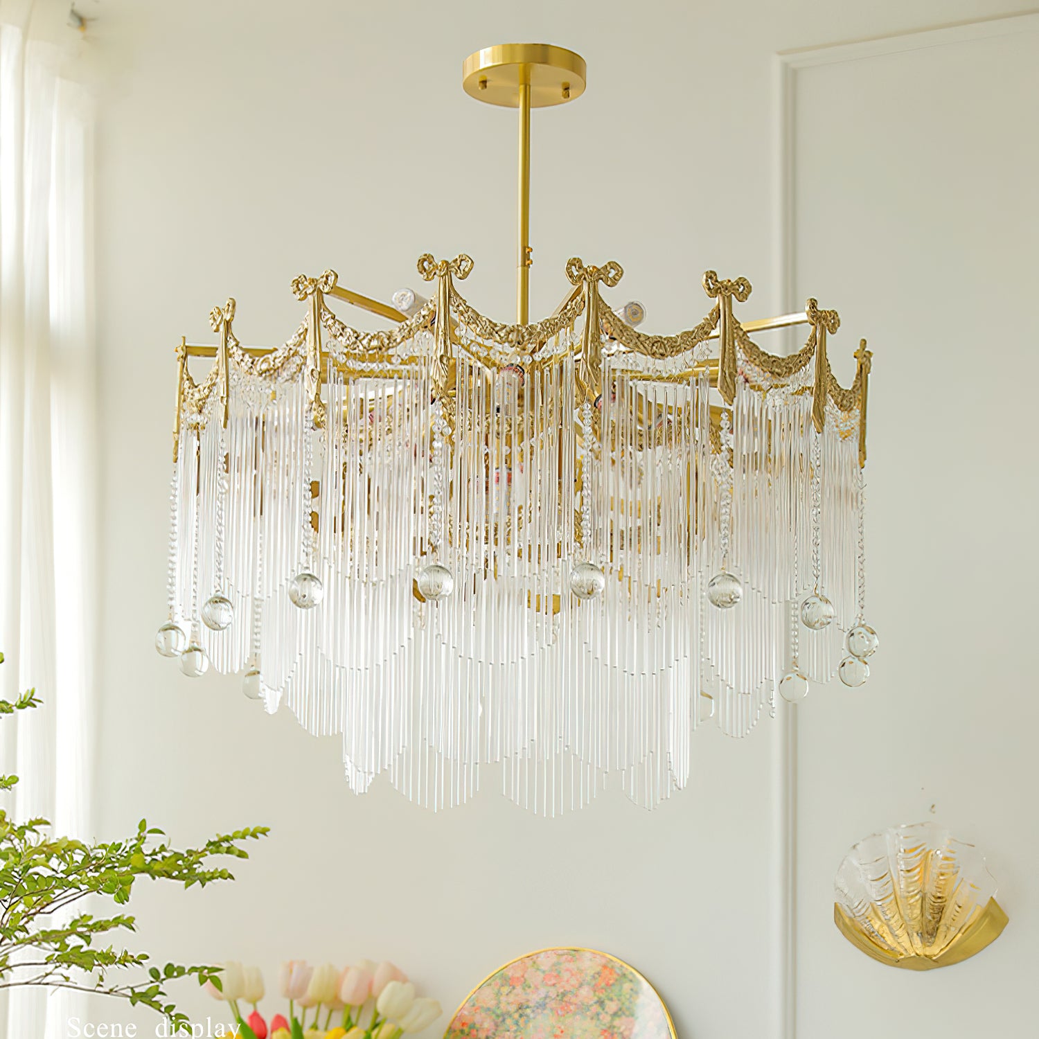 Crystal Water Drop Chandelier - Modern Palace Style Ceiling Light Fixture for Dining Room, Bedroom & Living Room Decor