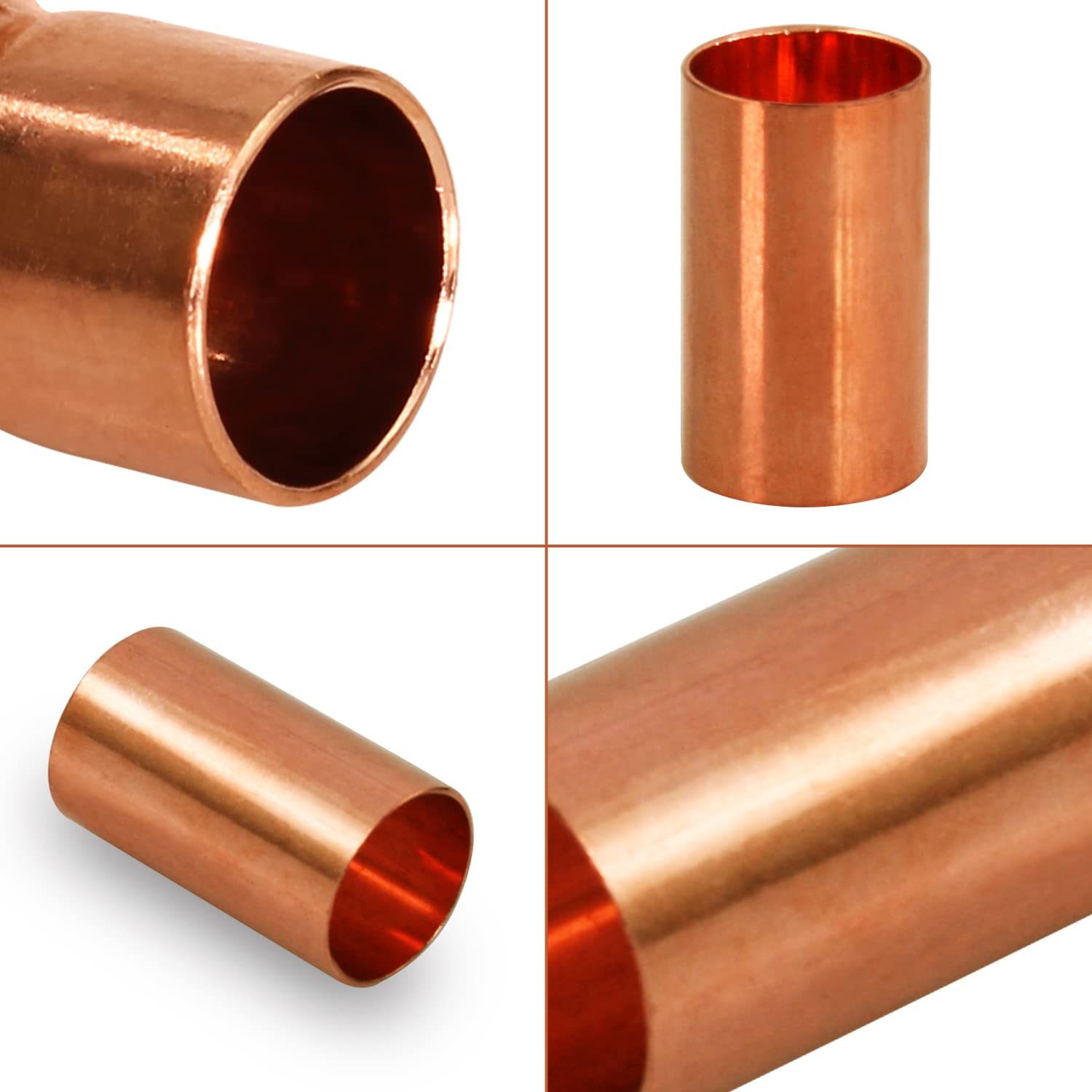 1-1/4 Inch Straight Copper Coupling with Sweat Sockets - No Tube Stop - Plumbing Fittings for Water Supply & HVAC Systems