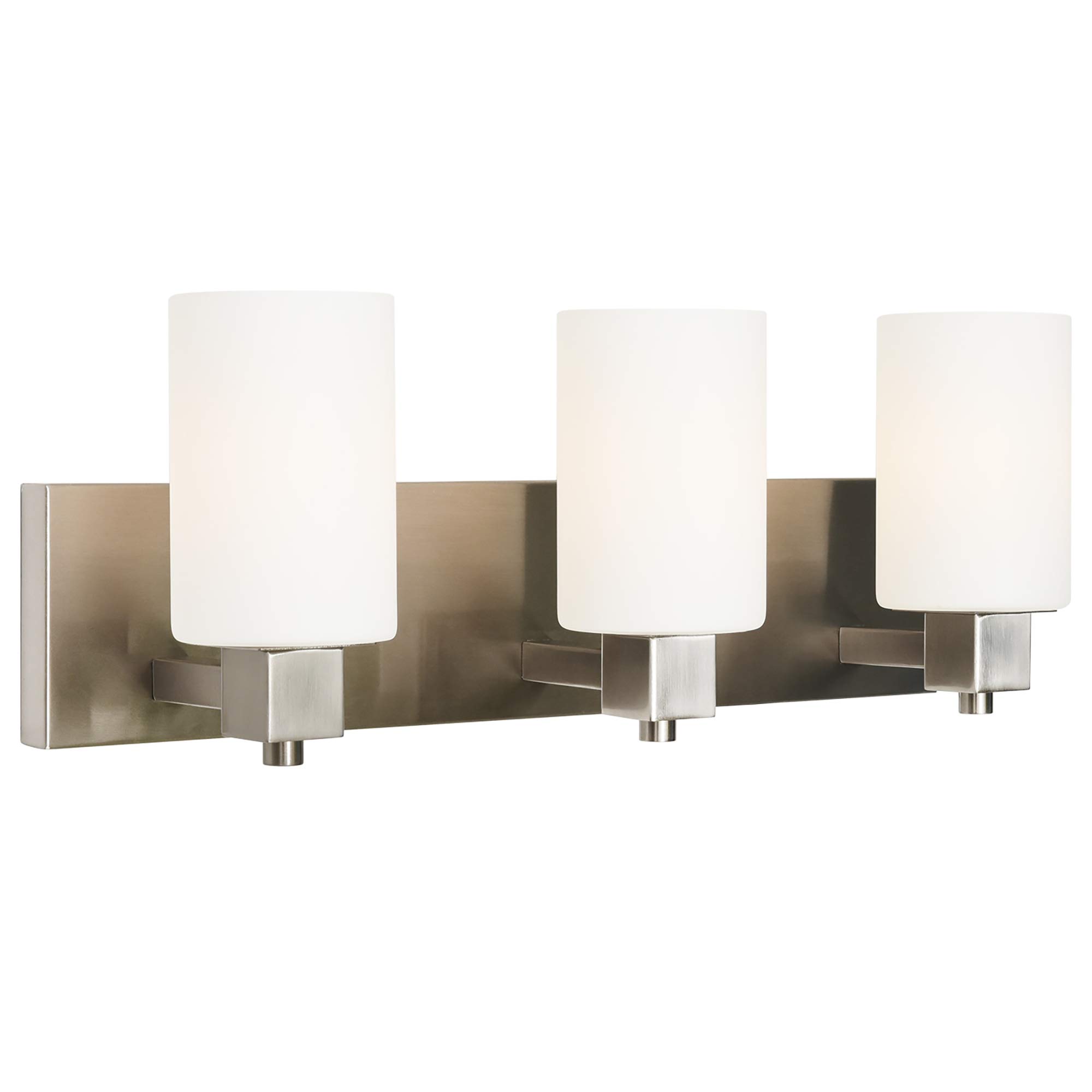 UL-Listed 3-Light Bathroom Vanity Light Fixture - Brushed Nickel Wall Mount with Frosted Glass Shade - Perfect for Bathroom, Powder Room, and Dressing Room Lighting