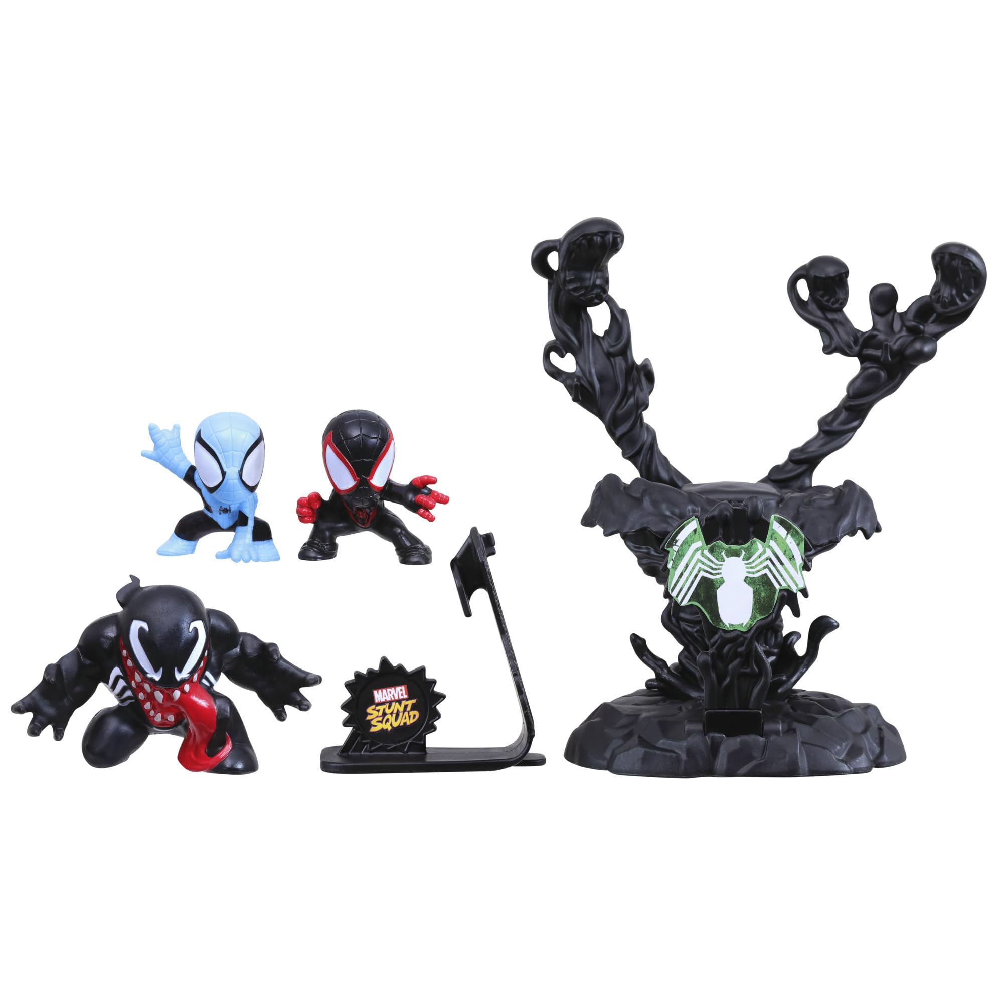 Marvel Stunt Squad Villain Knockdown Playset - Spider-Man & Miles Morales vs. Venom Action Figures (1.5 Inch) | Superhero Toys for Kids Ages 4+ | Perfect for Role Play, Birthday Gifts & Collectible Displays
