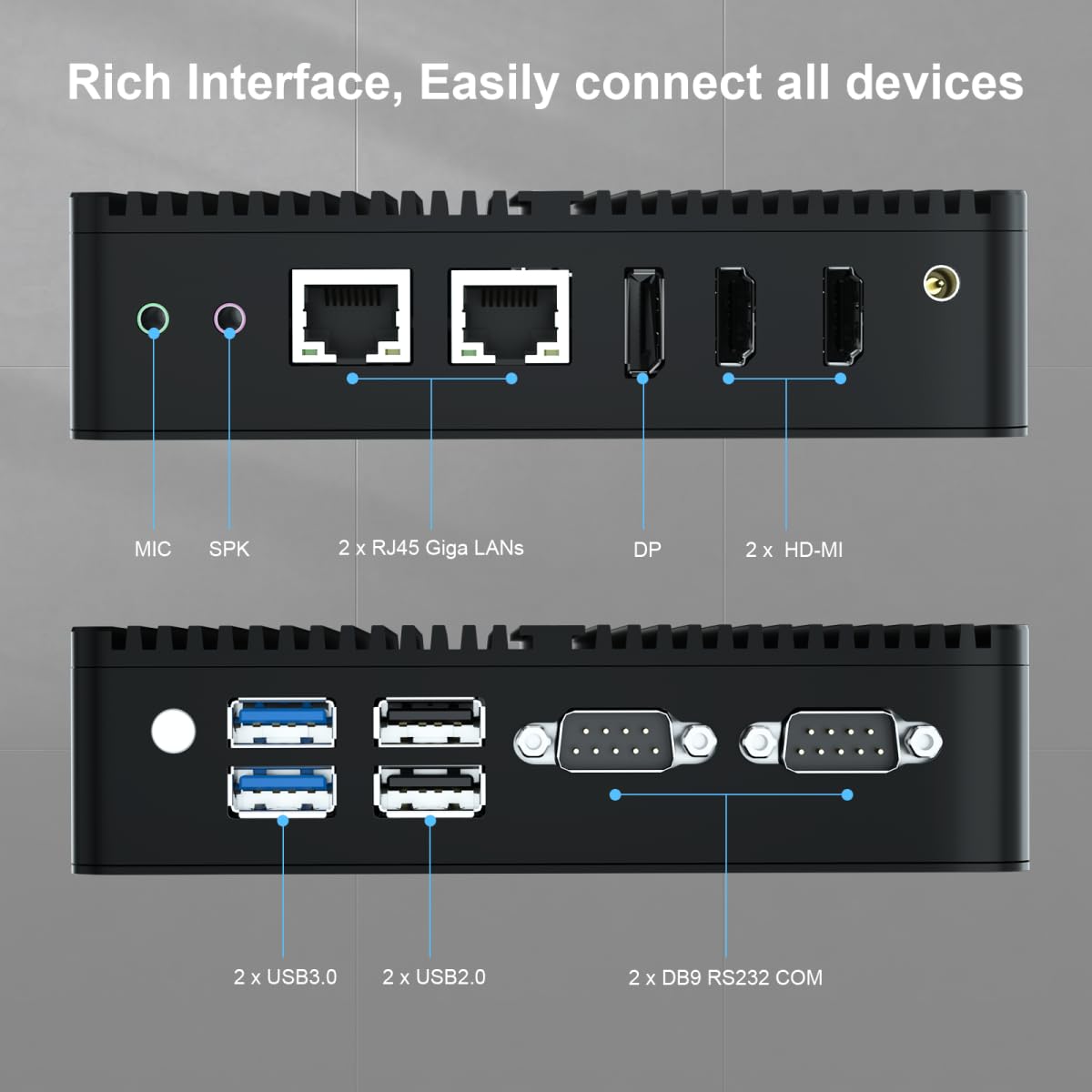 VENOEN Fanless Mini PC with 12th Gen Intel J6412 Processor, Windows 11 Pro, 8GB DDR4 RAM & 256GB SSD - Dual HDMI, DisplayPort, 3 Display Support, 2x LAN, 2x RS232, WiFi, Bluetooth 4.2 - Perfect for Home Office, Digital Signage, and Industrial Automation