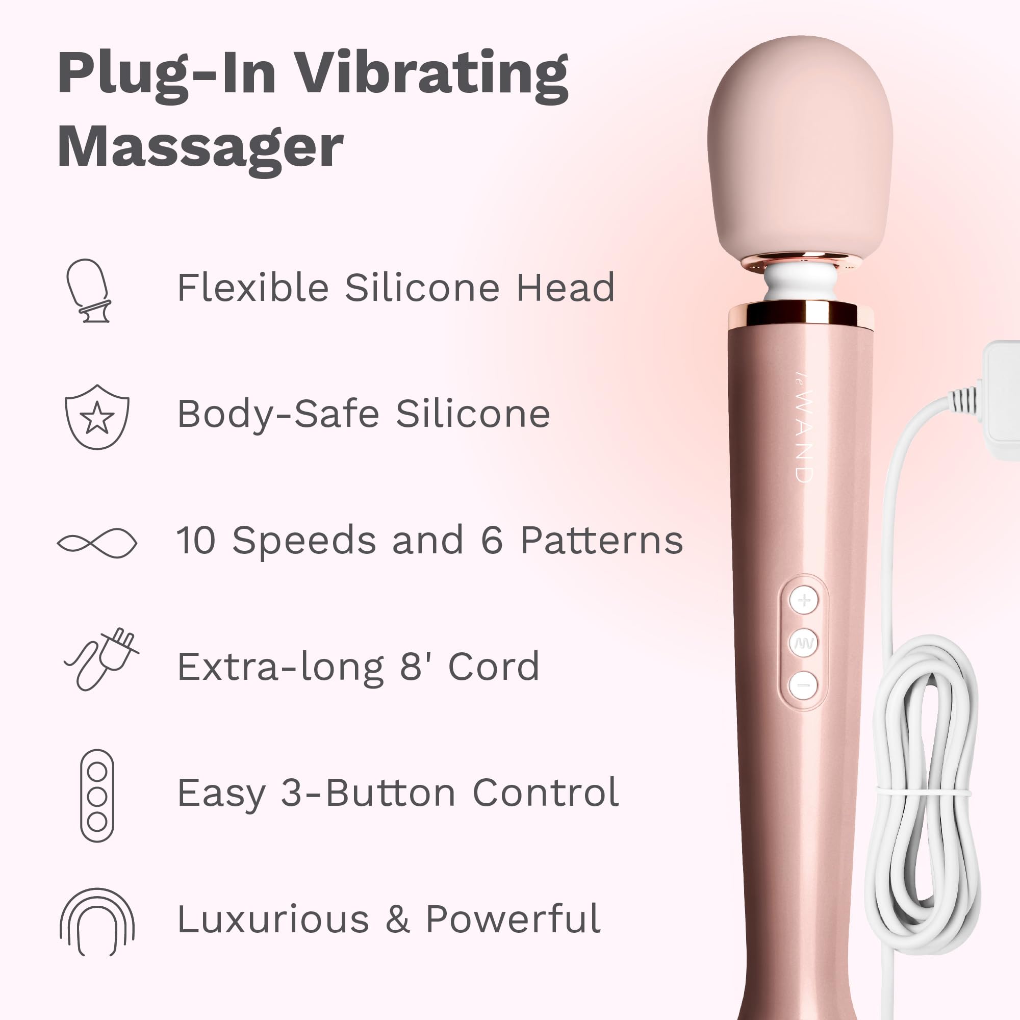 Le Wand Plug-In Rose Gold 33.5cm - Premium Rechargeable Personal Massager for Relaxation & Intimate Wellness | Perfect for Home Spa, Self-Care & Couples Use