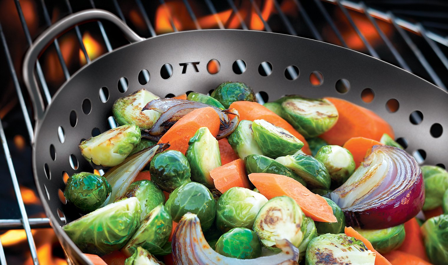 Non-Stick Round Grill Wok - 10.75 Inch Black Cast Iron Skillet for BBQ, Stir Fry & Outdoor Cooking | Outset QD70 Heavy Duty Pan for Grilling, Searing & Camping