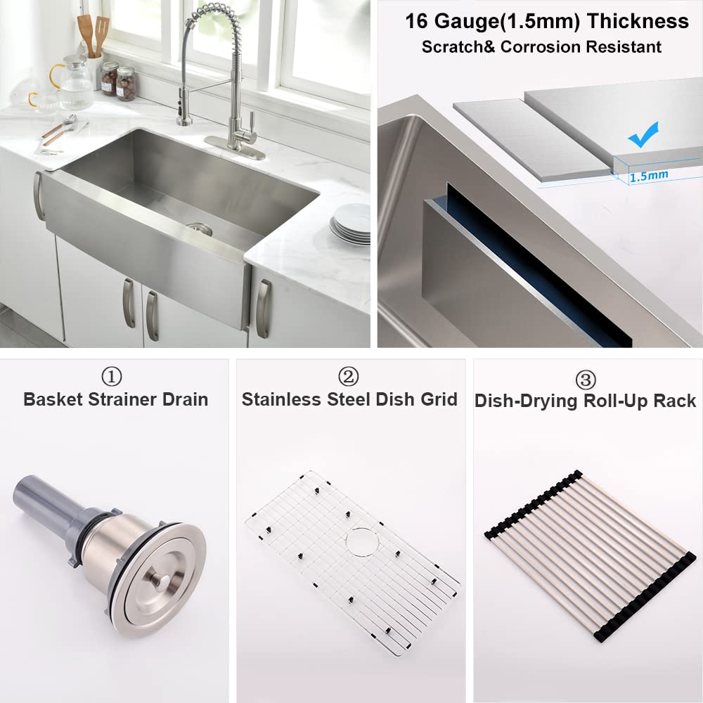 30x22 Inch Farmhouse Apron Front Sink - 16 Gauge 304 Stainless Steel Single Bowl Kitchen Sink for Farmhouse & Rustic Style Homes | Perfect for Food Prep, Washing Large Pots & Farmhouse Decor