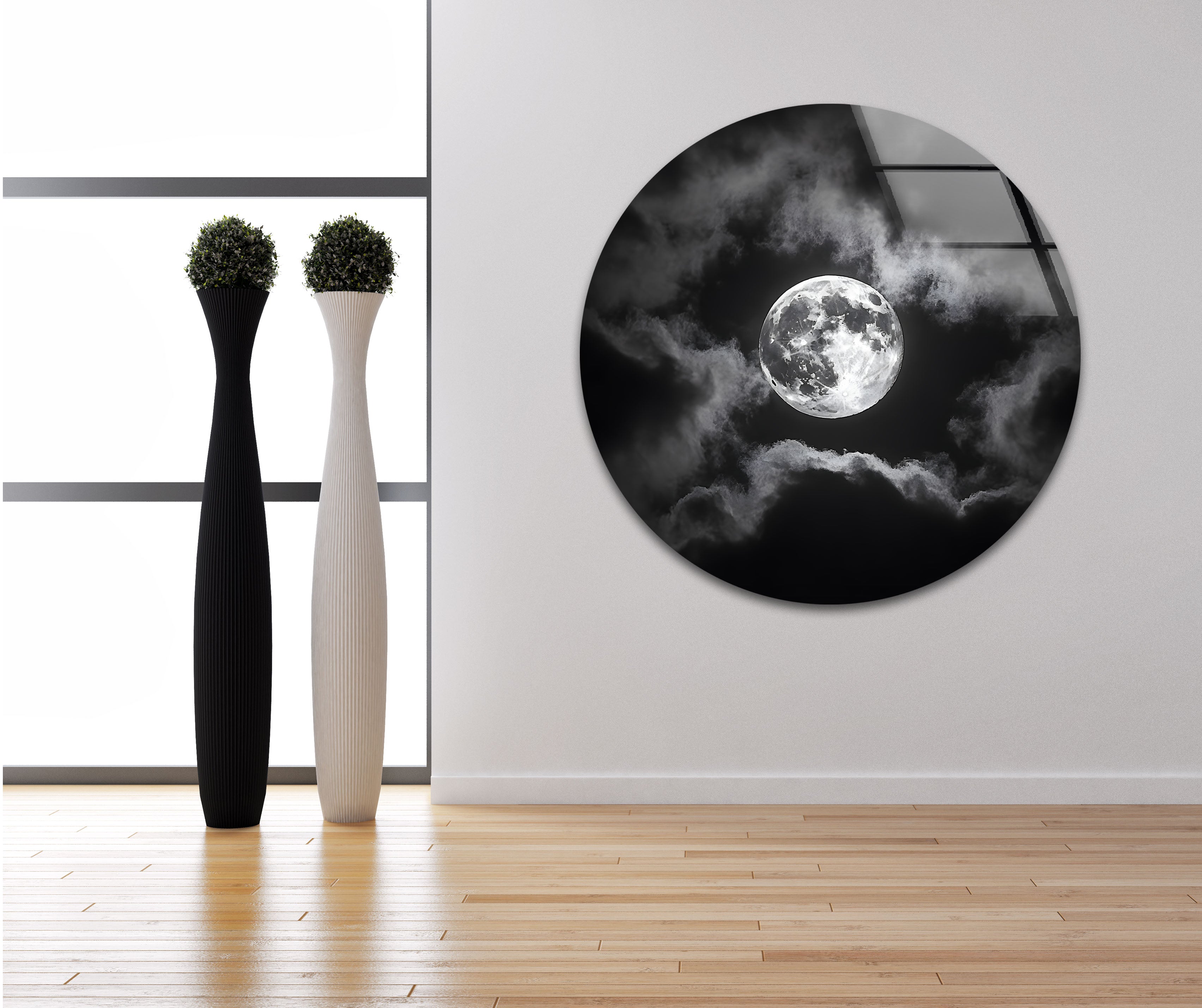 Black and White Moon Wall Art - Stunning Night Sky Scene Printed on Glass Canvas - Perfect for Living Room, Bedroom & Office Decor