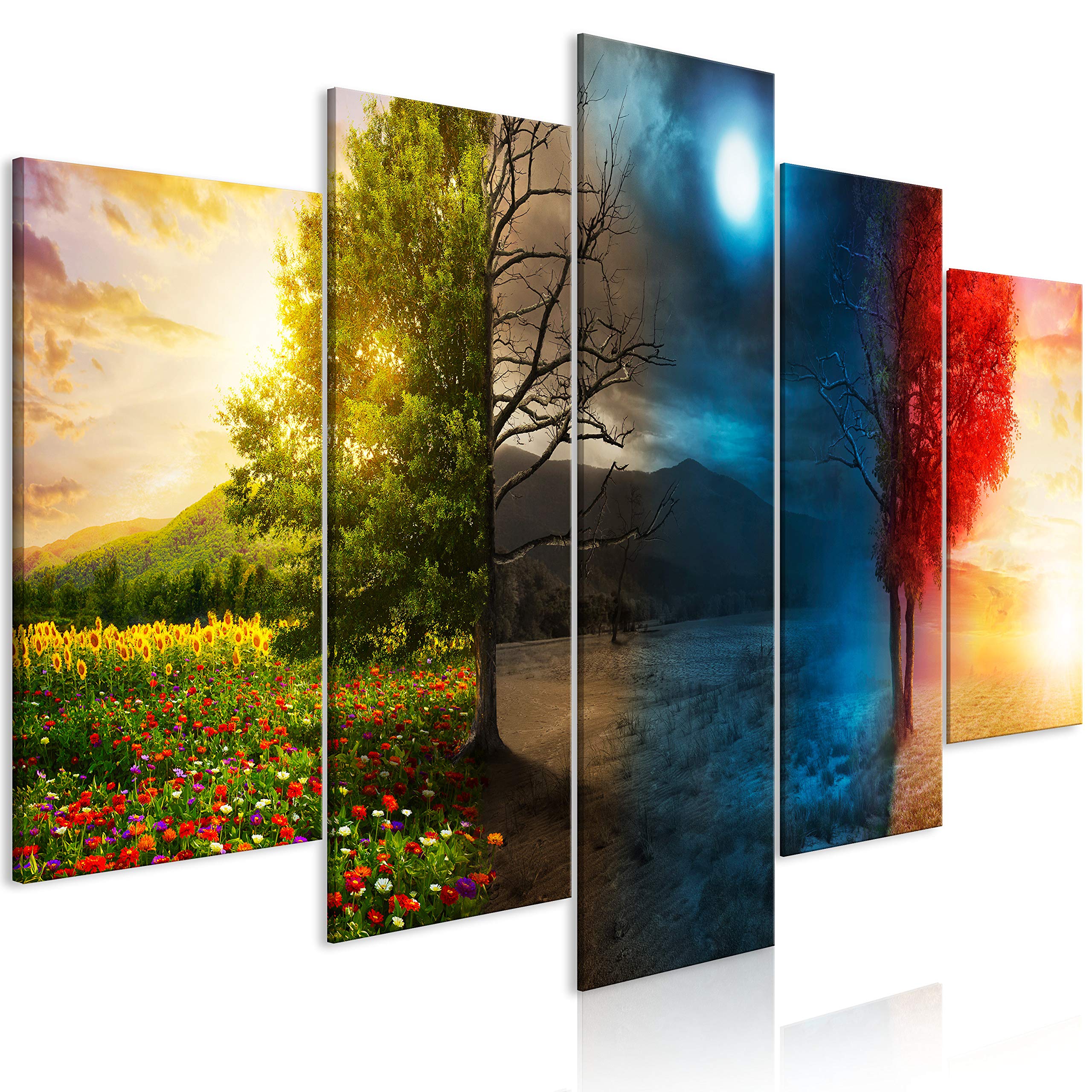 Artgeist Acoustic Canvas Wall Art - 40x20 Inch Soundproof Tree Painting Set of 5 with Acoustic Foam Panels for Home & Office Decor - Nature Landscape 4 Seasons Artwork (Model C-C-0419-b-m) | Perfect for Living Room, Bedroom & Studio Soundproofing