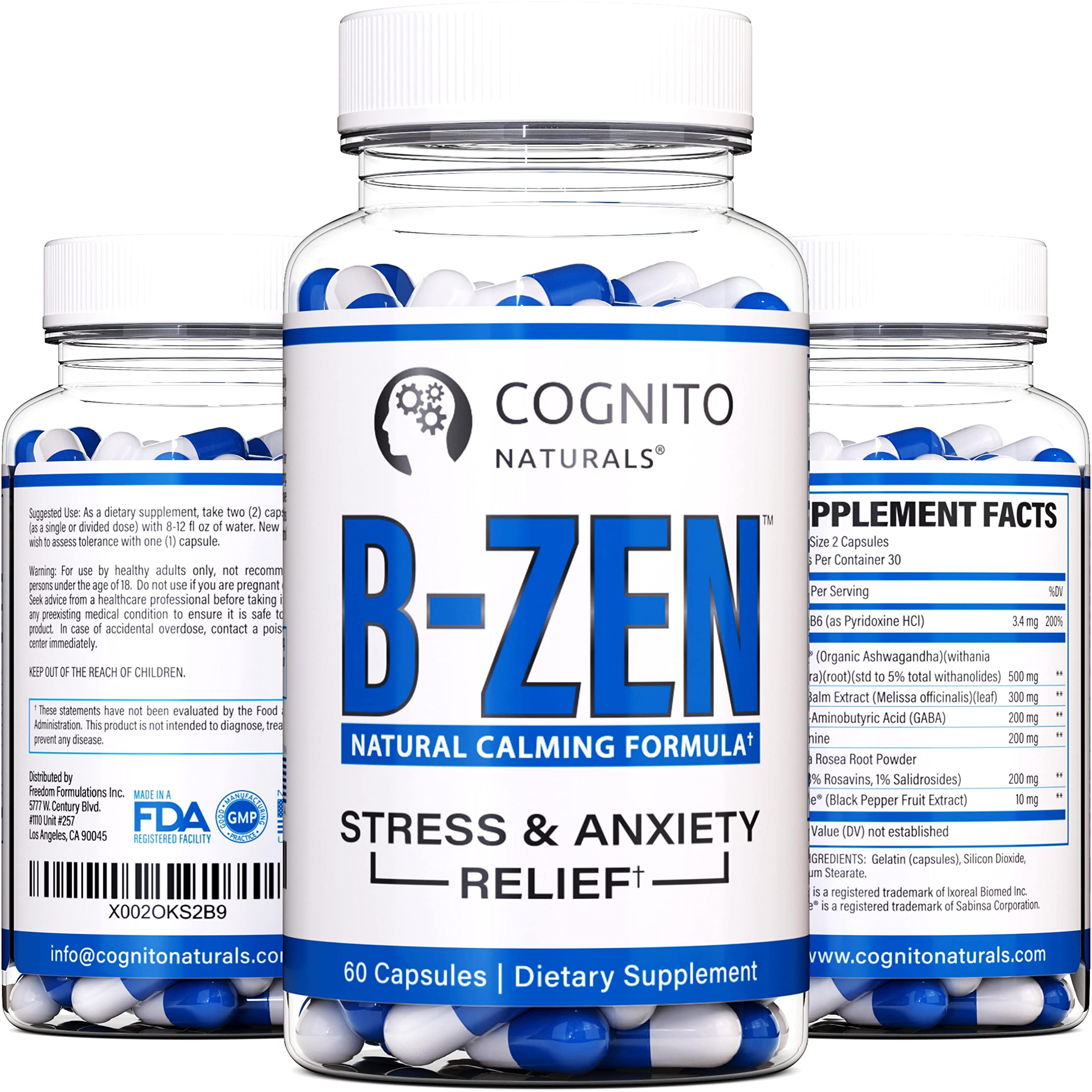 B-Zen™ Stress & Anxiety Relief Supplement | Natural Calming Formula with Ashwagandha (KSM-66®), Lemon Balm, GABA, L-Theanine & Rhodiola Rosea | Adrenal Support & Cortisol Manager | Promotes Relaxation & Mental Clarity for Work, Study & Daily Stress Relief