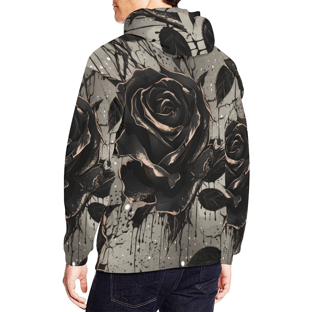 Gothic Black Rose Hoodie for Women - Dark Aesthetic Gothic Clothing for Casual Wear & Street Fashion