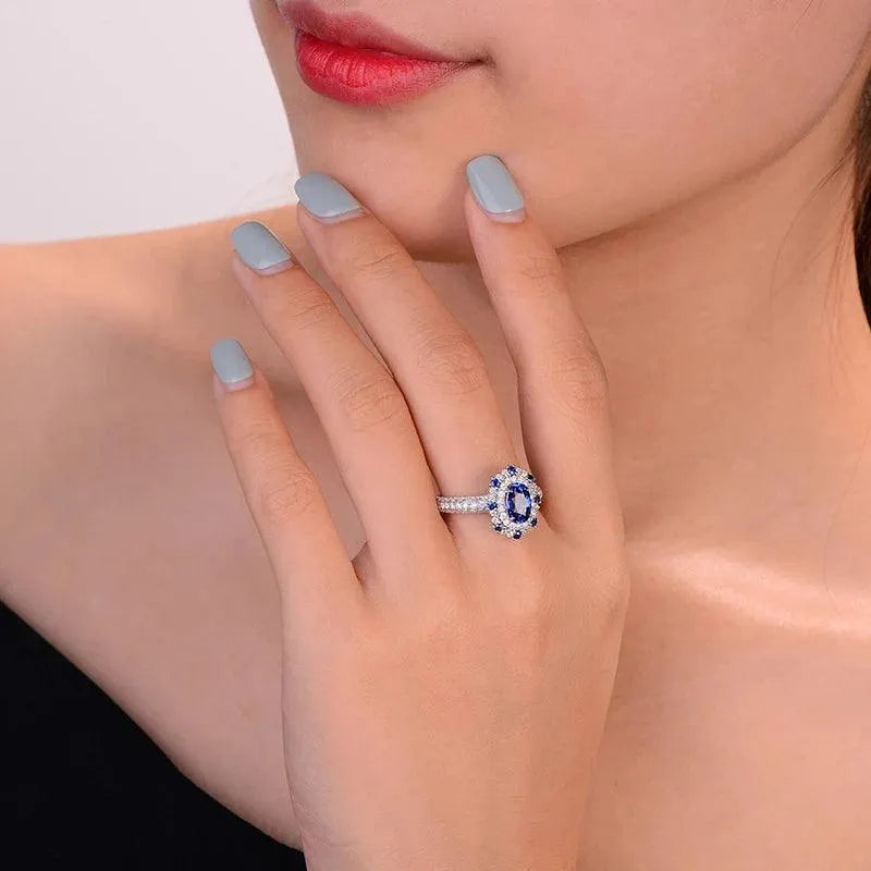 1.57ct Natural Sapphire & Diamond Halo Engagement Ring in 18K White Gold - Perfect for Proposals, Weddings & Anniversary Gifts