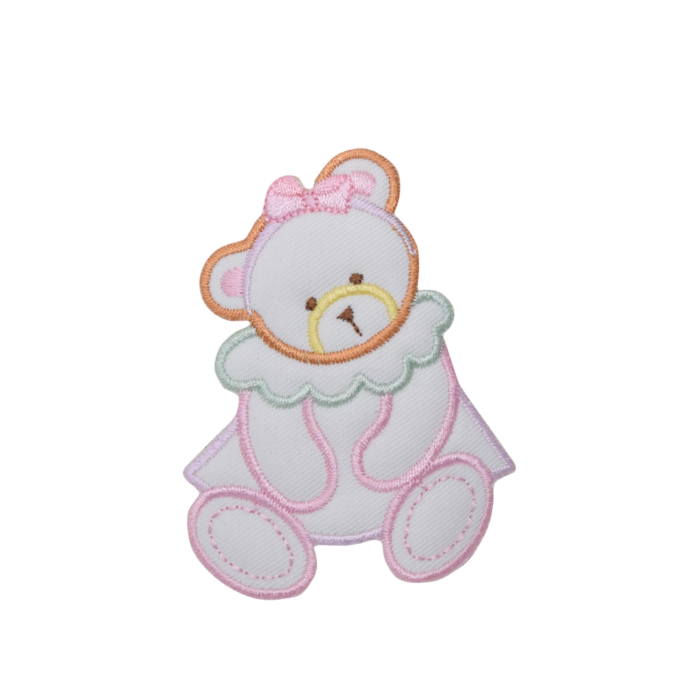 Puffy Girl Bear Iron On Patch - Pastel Color Embroidered Applique for Kids Clothing, Backpacks & DIY Crafts - Perfect for Sewing, Scrapbooking & Costume Design