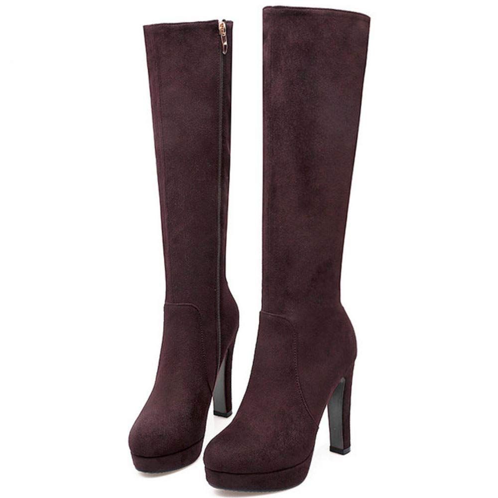Scarouki Women's Elegant Mid-Calf Boots with Block Heels & Platform - Stylish Fall/Winter Fashion for Office, Dating & Night Out