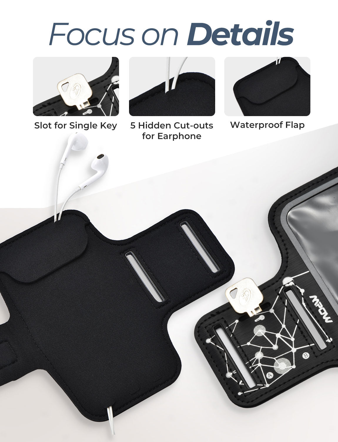 MPOW PA156A Sports Armband for Running & Workout - Adjustable Phone Holder for iPhone, Samsung & Smartphones - Perfect for Gym, Jogging & Outdoor Activities