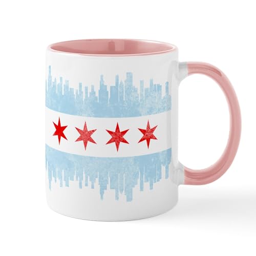 White/Pink Inside - Chicago Skyline Flag Mugs