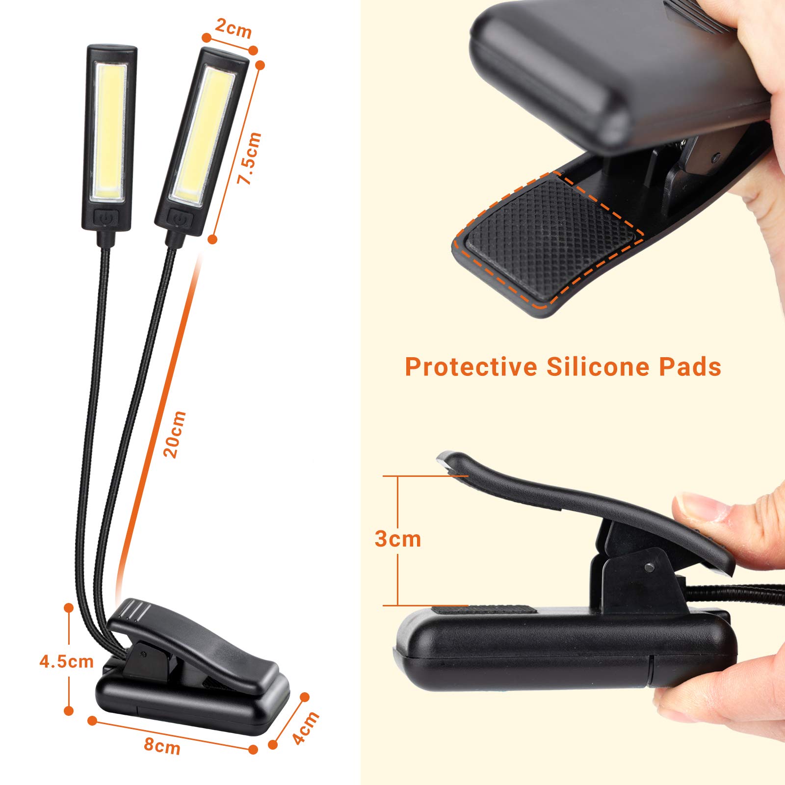 CAHAYA LED Music Stand Light - 3 Brightness Modes, Portable & Adjustable Rechargeable Book Lamp with USB Cable - Perfect for Reading, Sheet Music, and Nighttime Studying