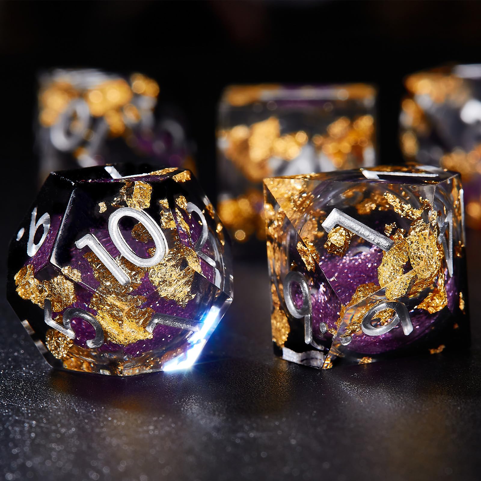 Joylord Sharp Edge Resin Dice Set for Dungeons & Dragons - Liquid Core & Gold Foil Polyhedral DND Dice | Handcrafted RPG, D&D, D20, D12, D10, D8, D6, D4 Dice Set | Perfect for Tabletop Gaming, D&D Campaigns & Role Playing Adventures