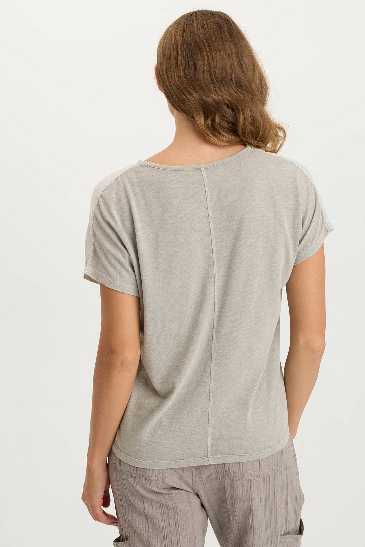 Ulysses Twill & Jersey Oversized V-Neck Top for Women - Comfortable Loose Fit Casual Shirt for Everyday Wear, Work & Outings