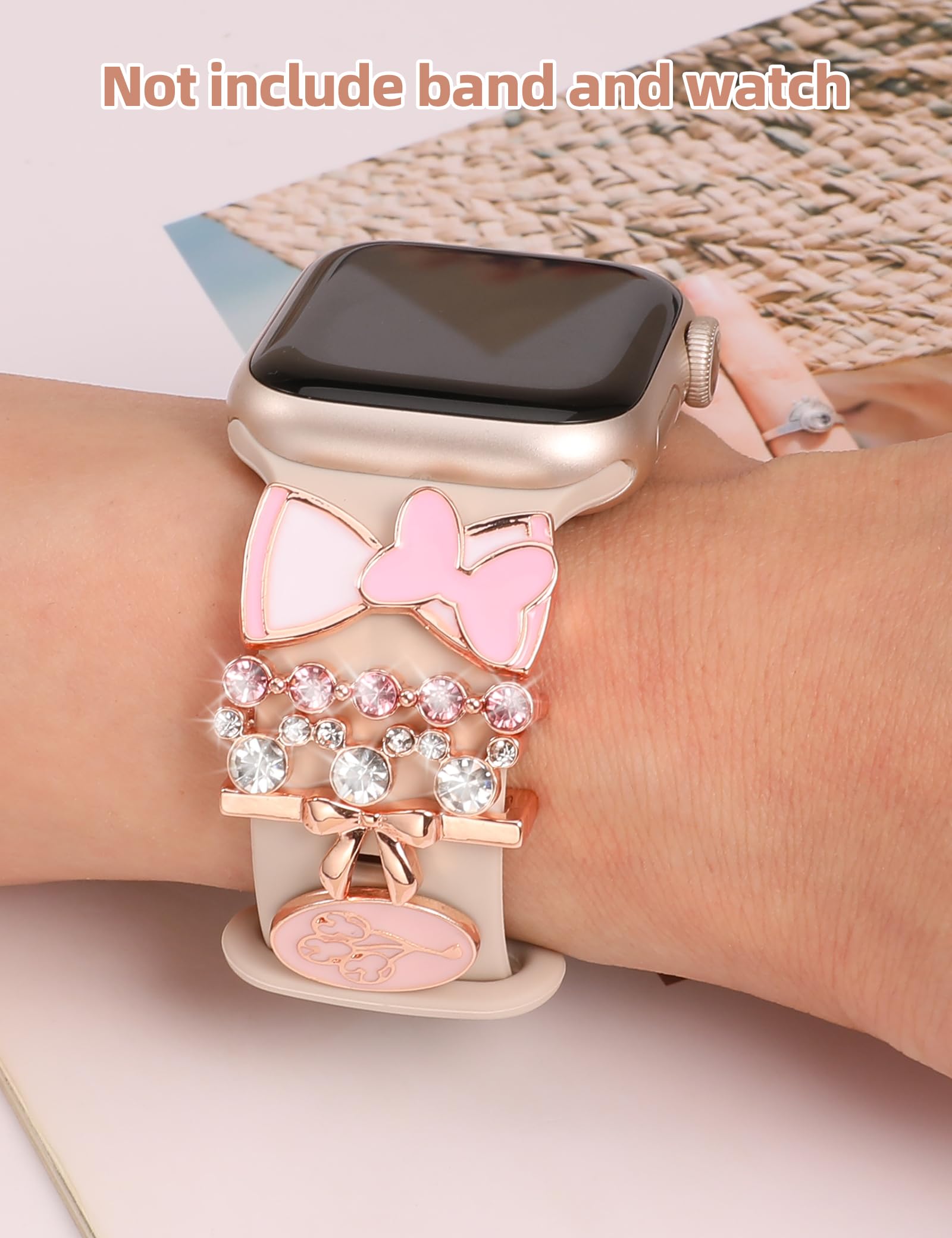 Cartoon Watch Band Charms for Apple Watch Series 8/7/6/5/4/3/2/1 - Cute Diamond Decorative Ring Loops Accessories Set, Jewelry Gifts for Women Girls (No Band) - Perfect for Daily Wear, Parties & Fashion Outfits