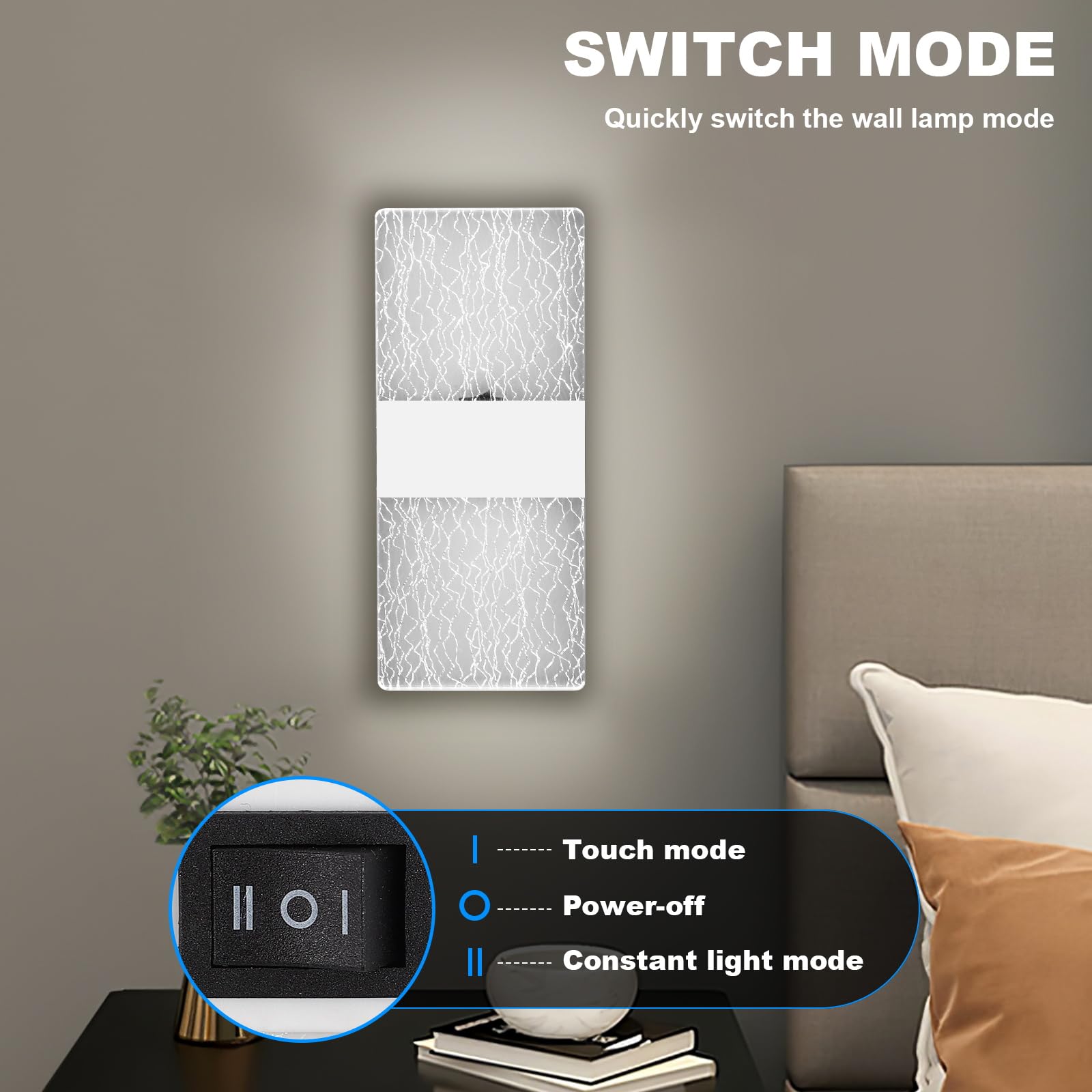 Rechargeable LED Wall Light - Touch Control Modern Indoor Wall Lamp with Magnetic Installation, Wireless White Wall Sconces (6500K Adjustable Brightness, 2 Pack) - Perfect for Bedroom, Hallway & Staircase Lighting