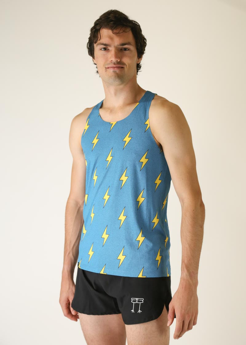 Men's Blue Bolts Performance Singlet - Breathable Workout Tank Top for Running & Gym - Lightweight Athletic Shirt for Men's Fitness & Training