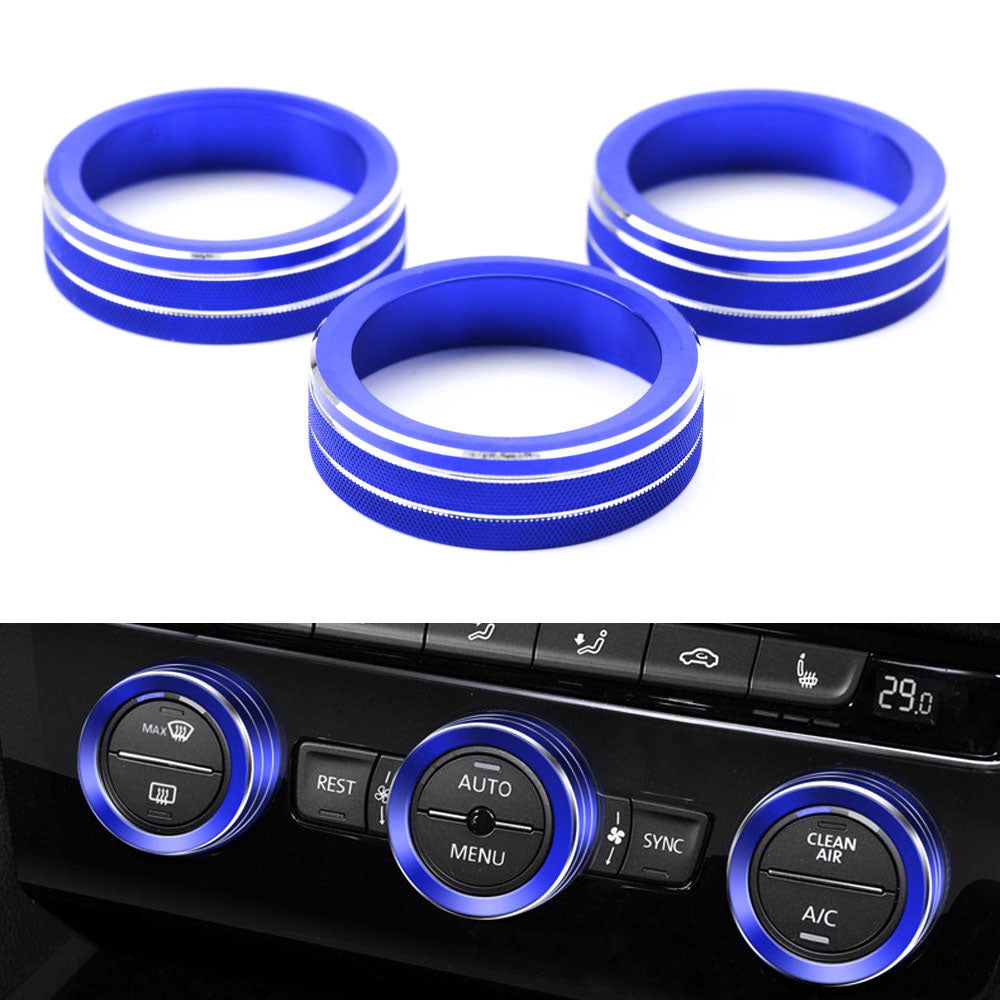 Blue Aluminum AC Climate Control Knob Ring Covers for 2018-2023 Volkswagen Atlas - Premium Interior Upgrade for Temperature Dial Protection & Style Enhancement (Perfect for Daily Commute & Road Trips)