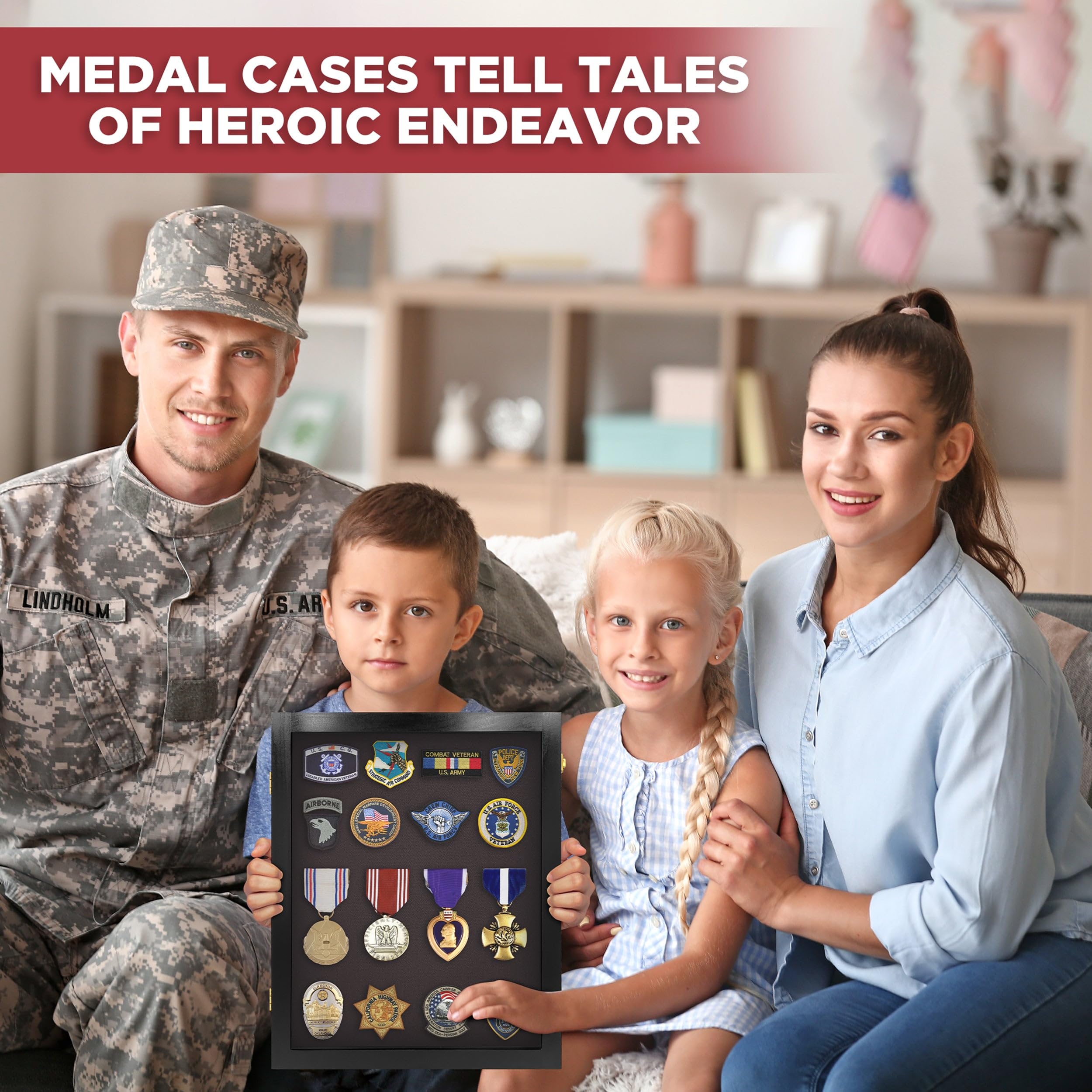 Small Medal Display Case - Acrylic Award & Patches Wall Cabinet for Trophies, Ribbons, Badges - Perfect for Home, Office, or Military Decor