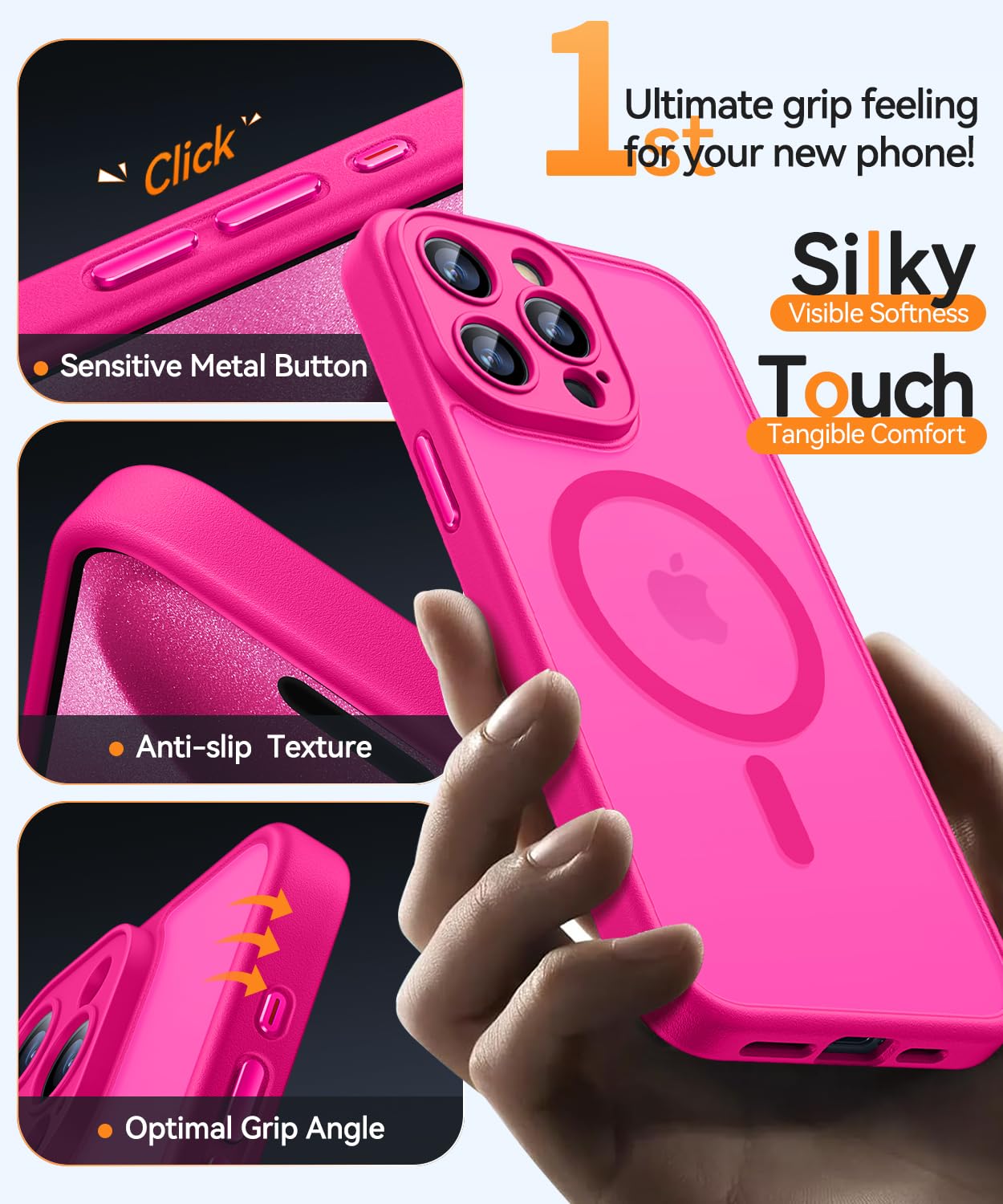 Magnetic iPhone 15 Pro Max Case (6.7 Inch) - Upgraded Full Camera Protection, Magsafe Compatible, Translucent Matte Finish, Shockproof Protective Cover in Hot Pink | Perfect for Everyday Use, Travel & Outdoor Activities