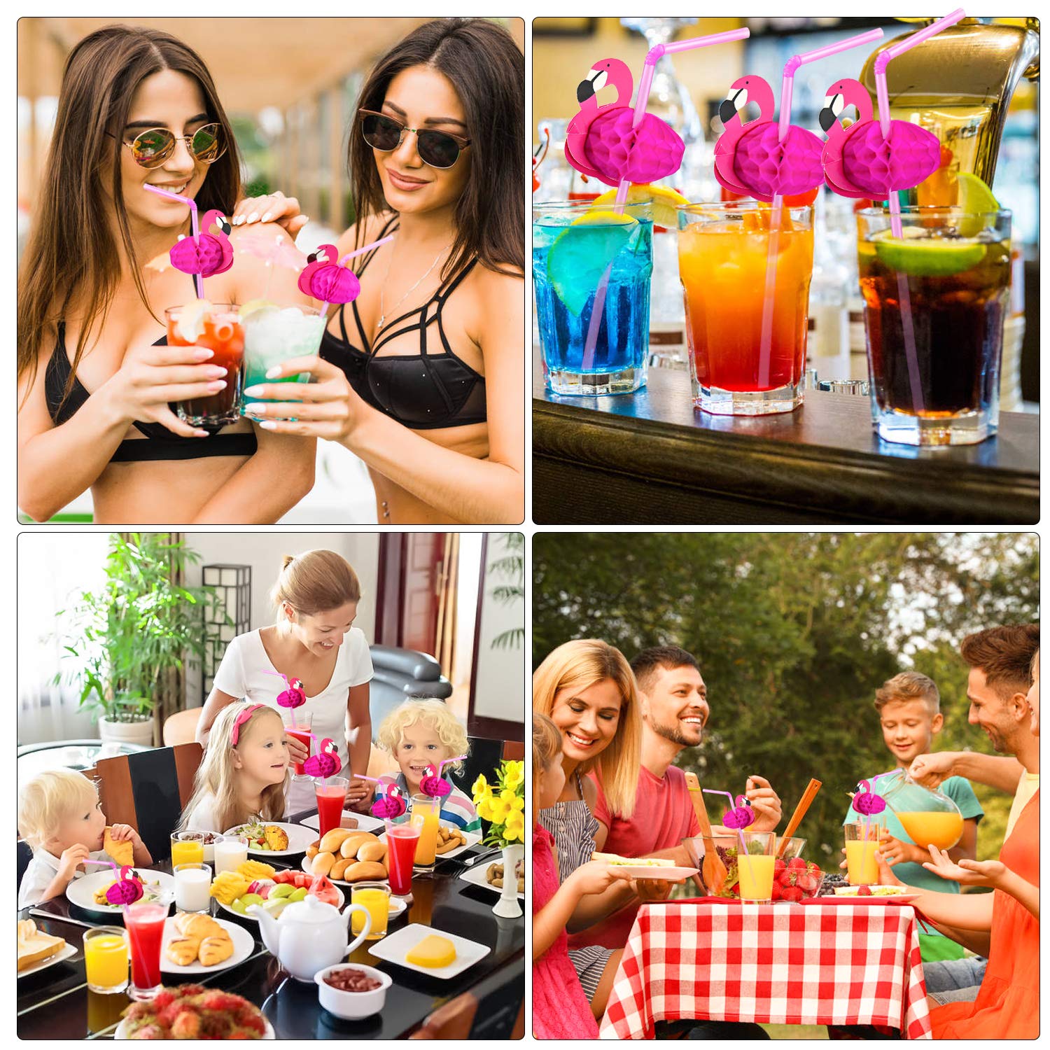 50 Pcs Flamingo Straws - Bendable Cocktail Drinking Straws for Bachelorette Party, Pool Party, Birthday & Wedding Decor - Rose Gold Flamingo Themed Tableware & Drink Accessories - Perfect for Tropical Themed Events, Summer Gatherings & Girls' Night Out