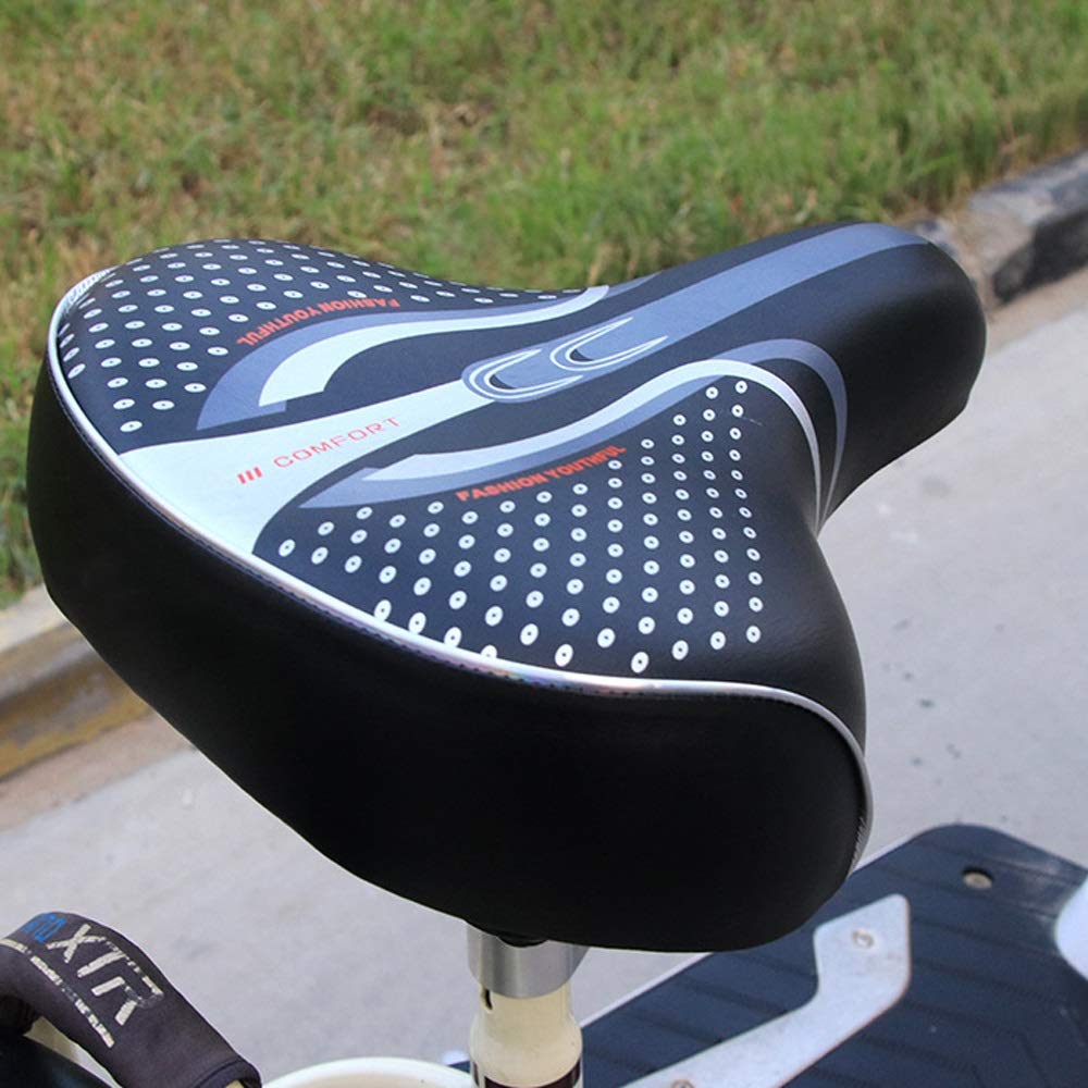 Premium Comfort Bike Seat - Thickened Wide Soft Cushion with Shockproof Design for Extra Comfort - Ideal for MTB, Mountain Bike, Folding Bike, Road Bike & Exercise Bikes - Perfect for Long Rides, Commuting & Indoor Cycling (Black)
