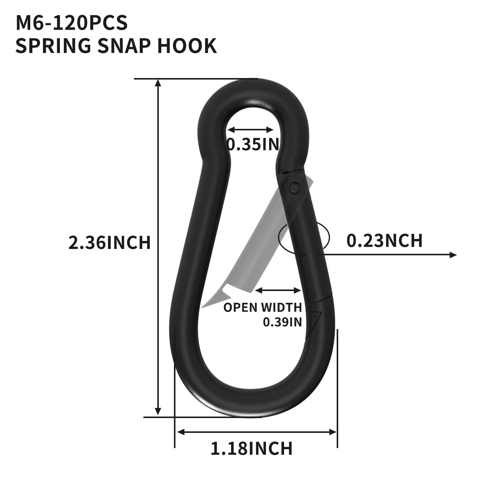Black Carabiner Clips 2.36 Inch Spring Snap Hooks M6 120PCS - Small Galvanized Steel Quick Links for Outdoor Hiking, Camping, Hammocks, Dog Leashes & Backpack Accessories - Durable & Lightweight for Daily Use