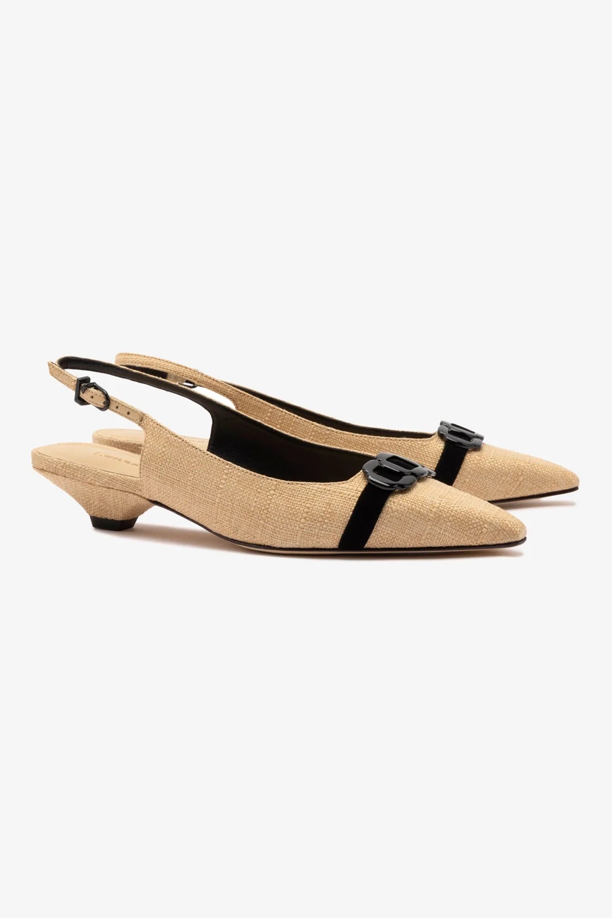 Franca Pump Women's Shoes in Beige Raffia with Black Leather Trim - Comfortable Heels for Work, Wedding & Special Occasions
