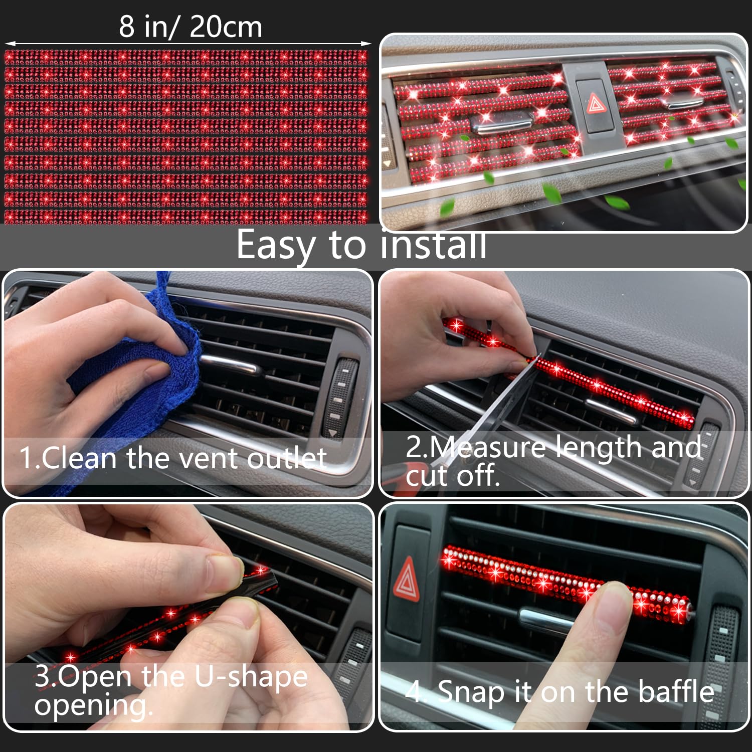 27Pcs Car Accessories Set for Women - Steering Wheel Cover, Phone Holder & More (Red Diamond) - Perfect Gift & Car Decor