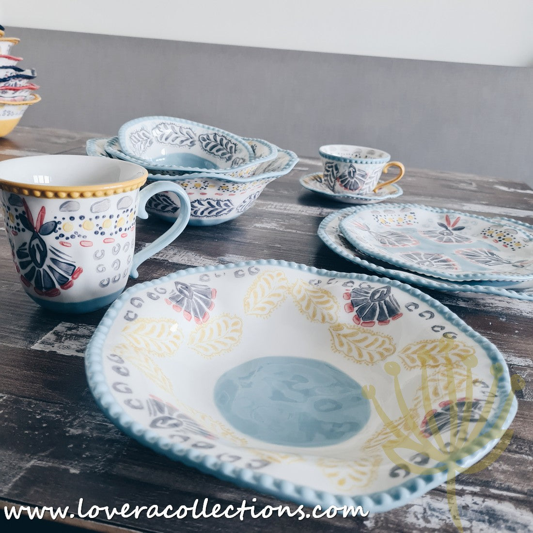 Stylish Afrocentric Light Blue Dinnerware & Serveware Set - Perfect for Family Dinners, Entertaining Guests & Cultural Celebrations