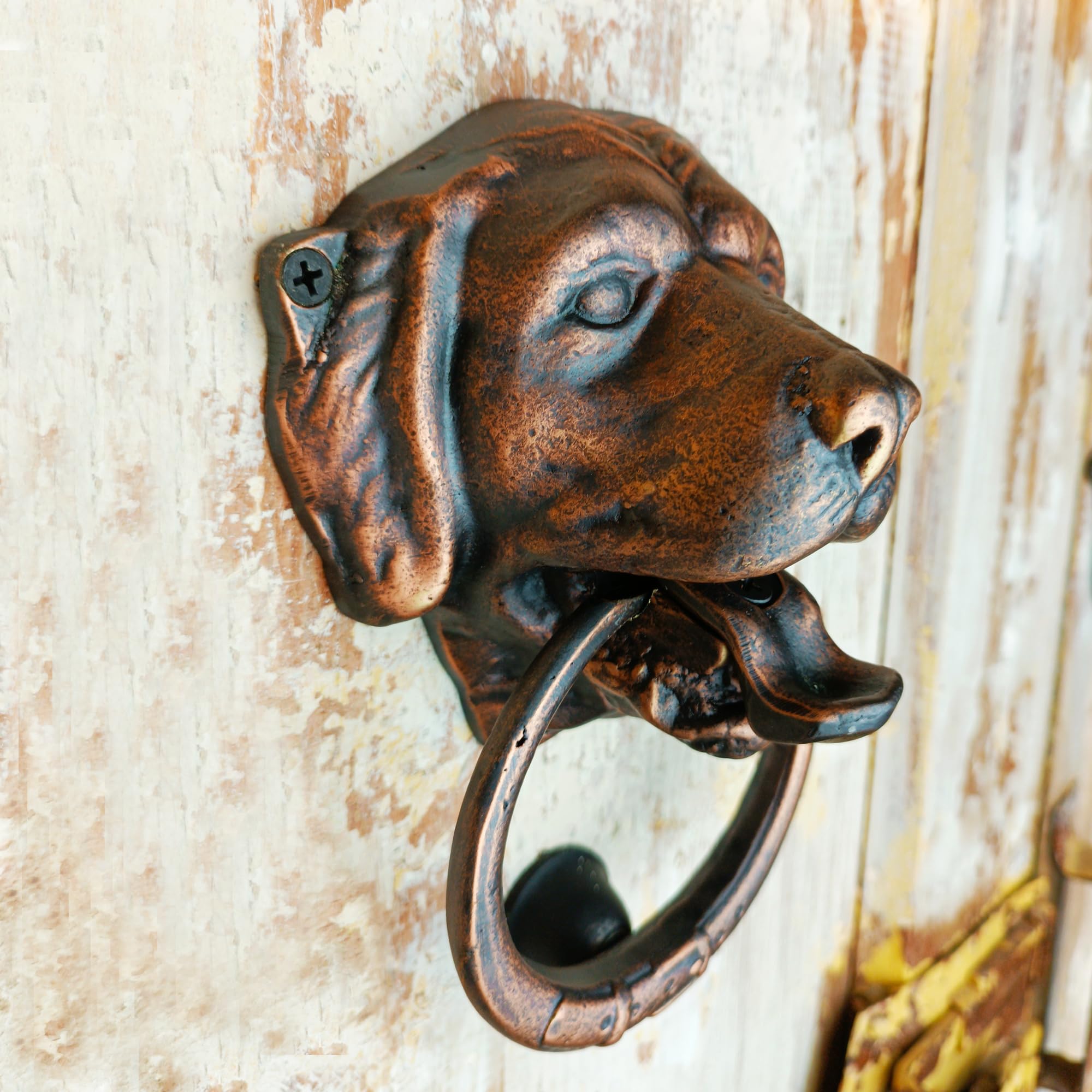 Solid Brass Dog Door Knocker - 6.7 Inch Labrador Retriever Head Design - Antique Copper Unlacquered Finish - Front Door Ornament for Home Decor - Perfect for Pet Lovers & Traditional Housewarming Gifts
