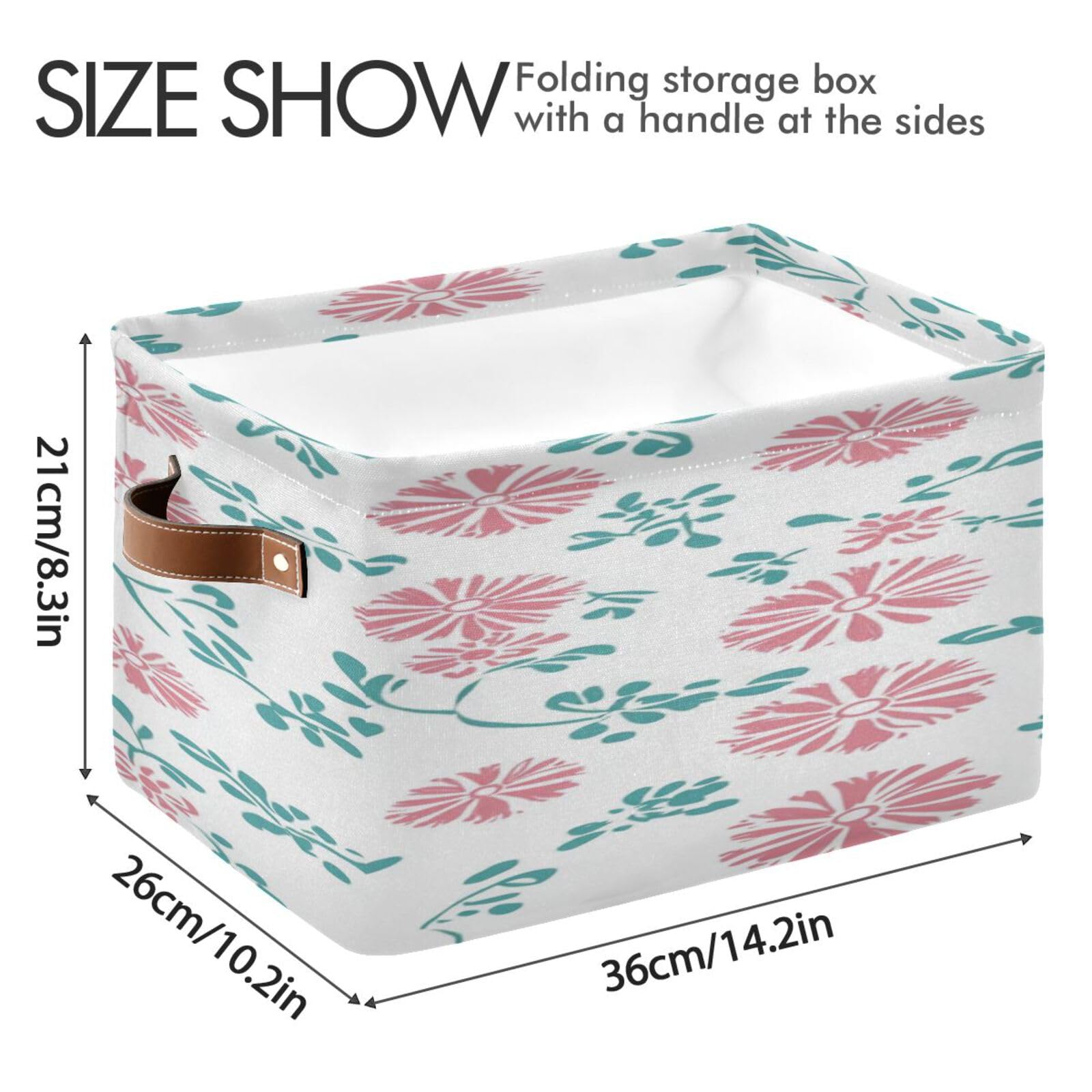 Large Foldable Storage Baskets with Handles - 2 Pack Home Organization Bins for Closet, Shelves & Room Decor | Perfect for Bedroom, Bathroom & Kids Toy Storage | Rounded Leaves Design