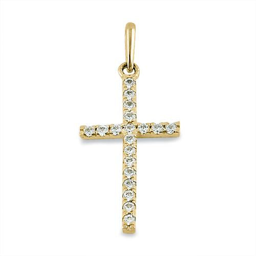 14K Solid Yellow Gold Cross Pendant with Clear CZ Stones - Elegant Religious Jewelry for Women, Perfect for Gifts, Baptism, Church & Everyday Wear