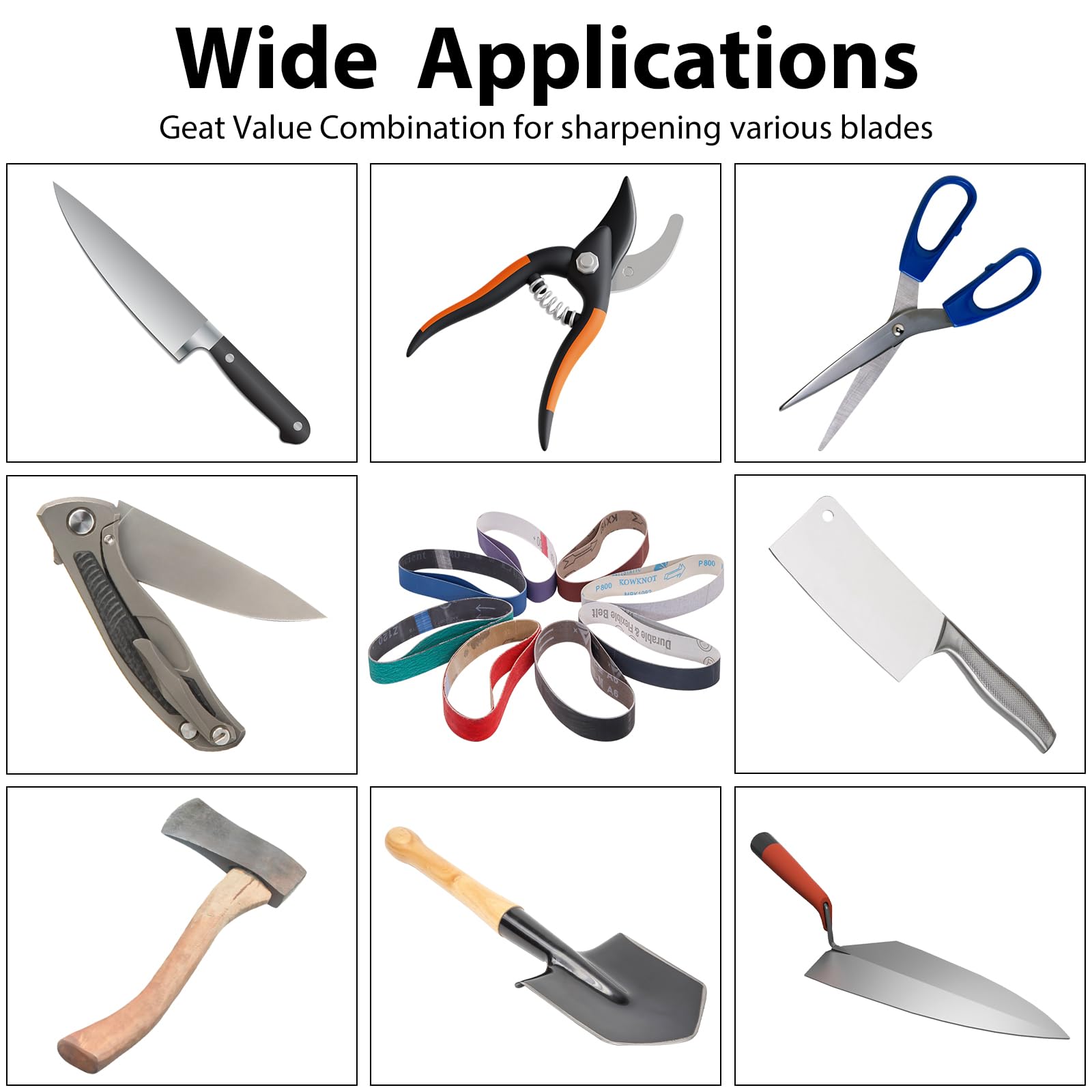 1 x 18 Inch Sanding Belts - 16 Pcs Knife Sharpener Sanding Belts for Work Sharp Ken Onion Blade Grinder Attachment - 80/120/240/400/600/800/1000/2500 Grit Abrasive Belts - Perfect for Knife Sharpening, Woodworking & Metal Polishing