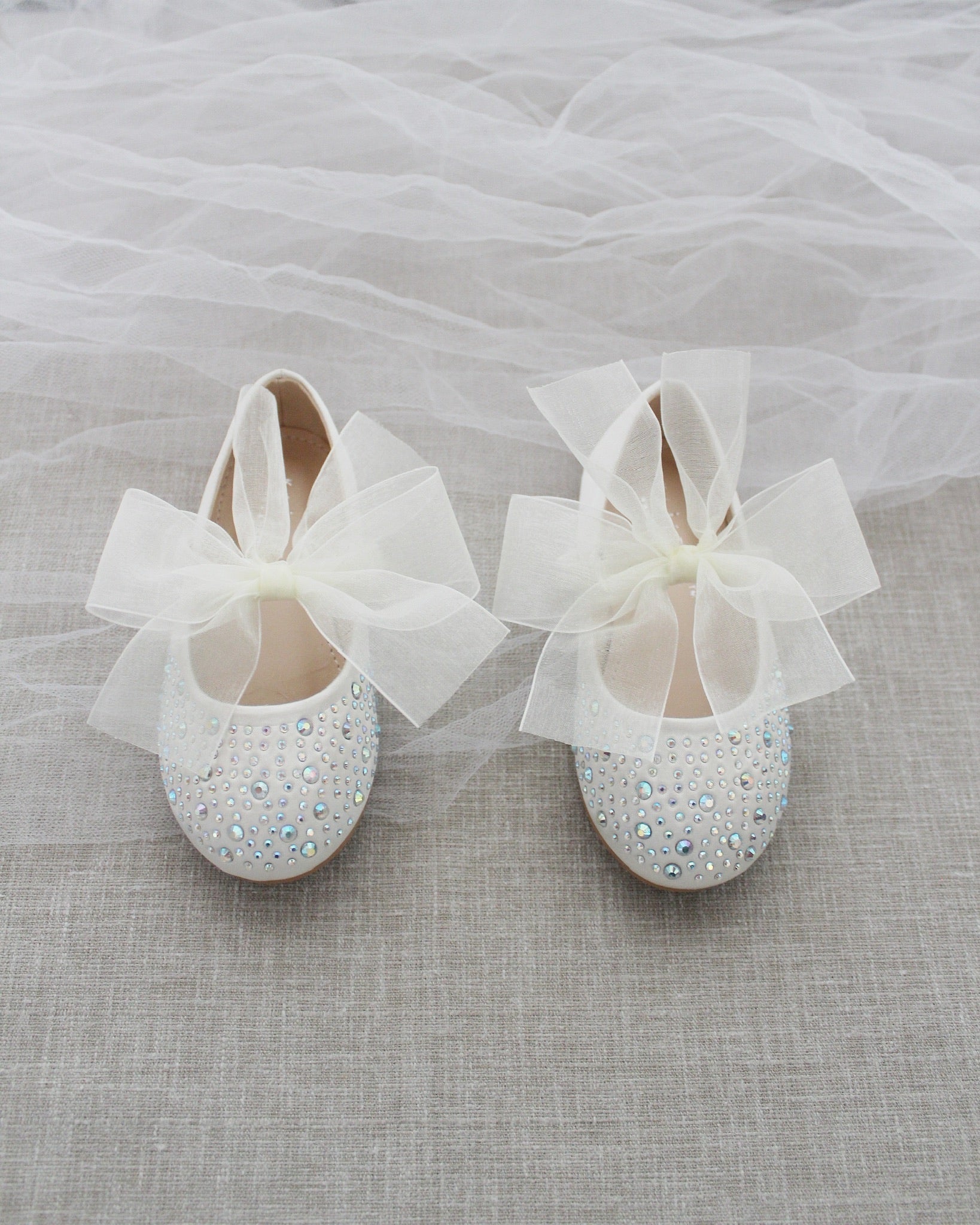 Elegant Satin Mary Jane Flats with Rhinestone Embellishments & Chiffon Bow - Women's Comfortable Dress Shoes for Weddings, Parties & Special Occasions