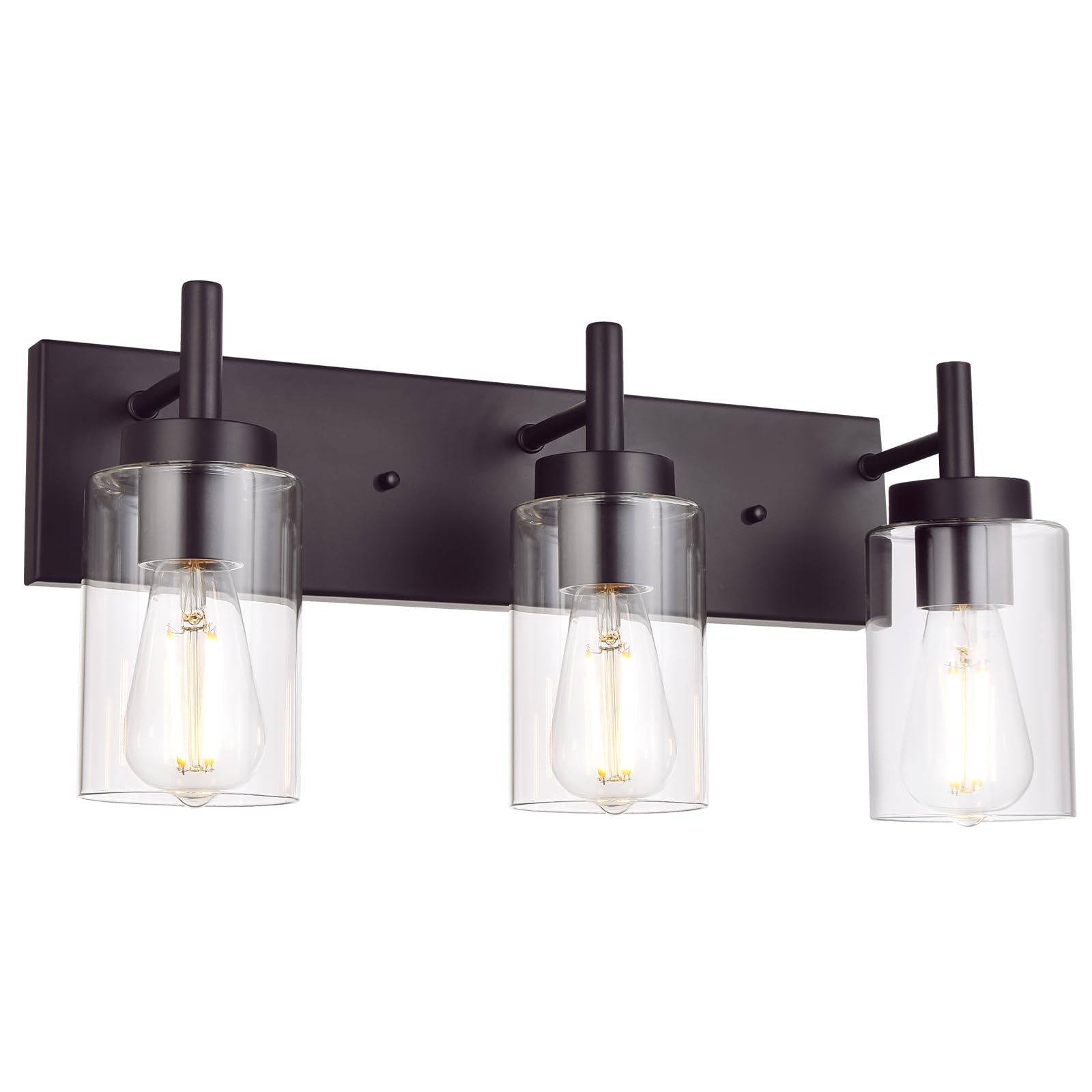 VINLUZ Oil Rubbed Bronze 3-Light Vanity Bathroom Wall Sconce - Rustic Vintage Lighting Fixture with Clear Glass Shade - Perfect for Bathroom, Bedroom, Porch & Entryway (Patent No.: US D958,438 S)