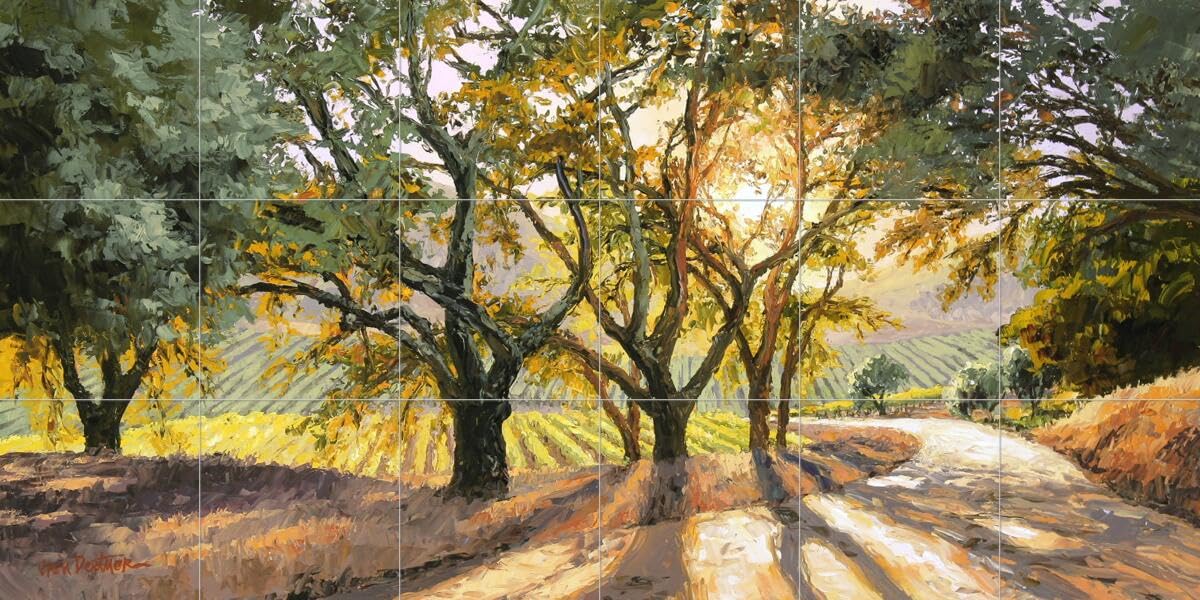 Hand-Painted Ceramic Backsplash Tile Mural - Tuscan Italian Countryside Sunset Scene for Kitchen & Bathroom Decor | Waterproof & Heat-Resistant | Perfect for Farmhouse, Mediterranean, and Rustic Style Homes
