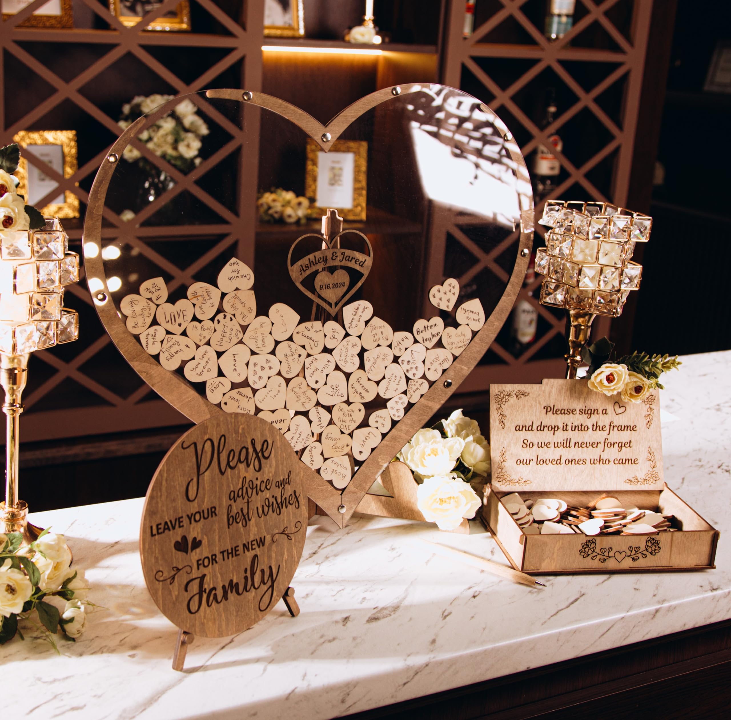 Rustic Wedding Guest Book with Heart Frame - Personalized Wooden Drop Box for 30 to 300 Guests | Elegant Wedding Decor & Guest Sign Alternative | Perfect for Barn Weddings, Vintage Themed Receptions & Anniversary Celebrations