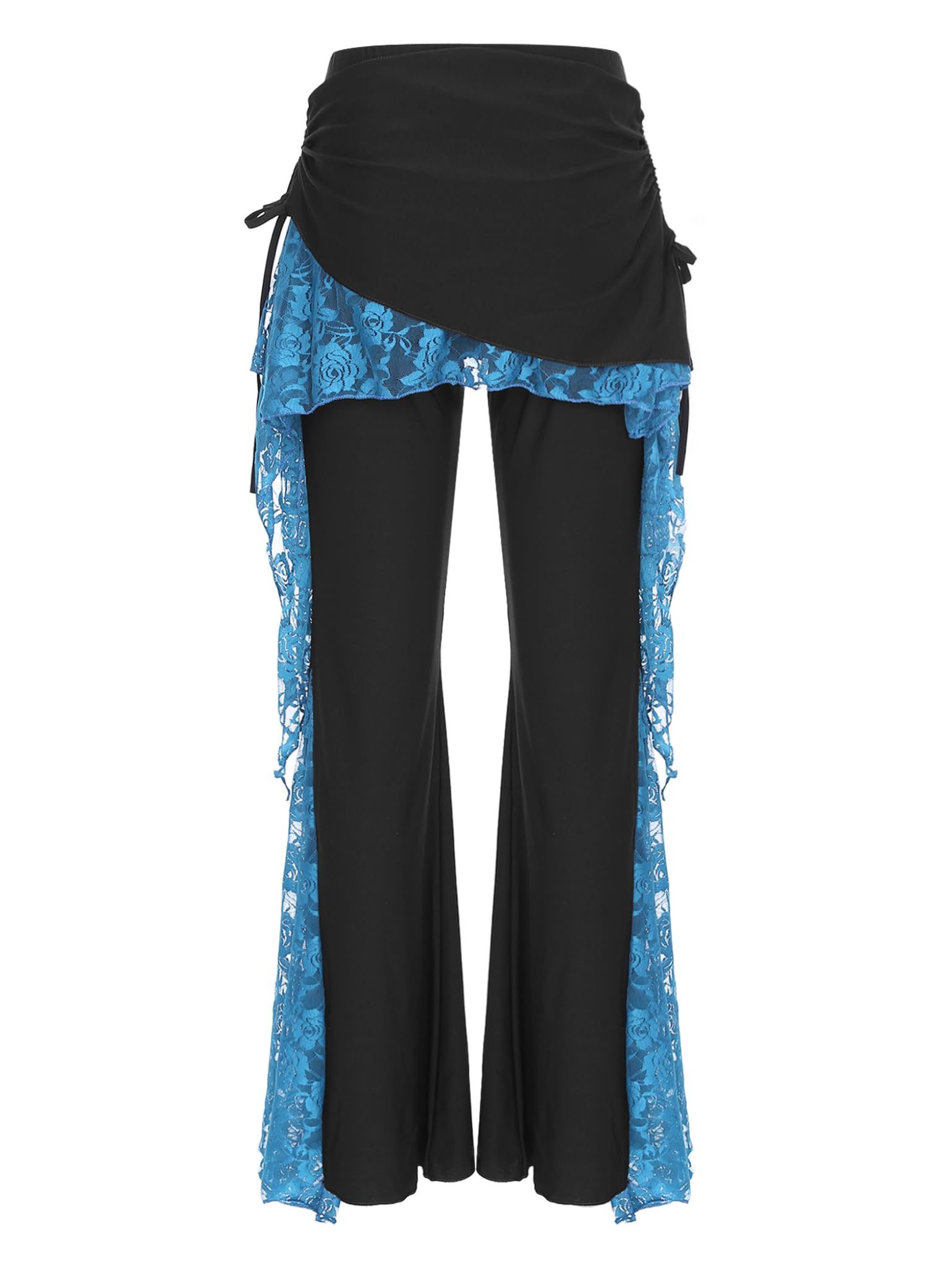 Belly Dance Pants for Women - Lace Patchwork Tribal Side Slit Skirted Pants for Latin Ballroom Dance Practice | Perfect for Belly Dancing Performances, Dance Classes & Costume Parties