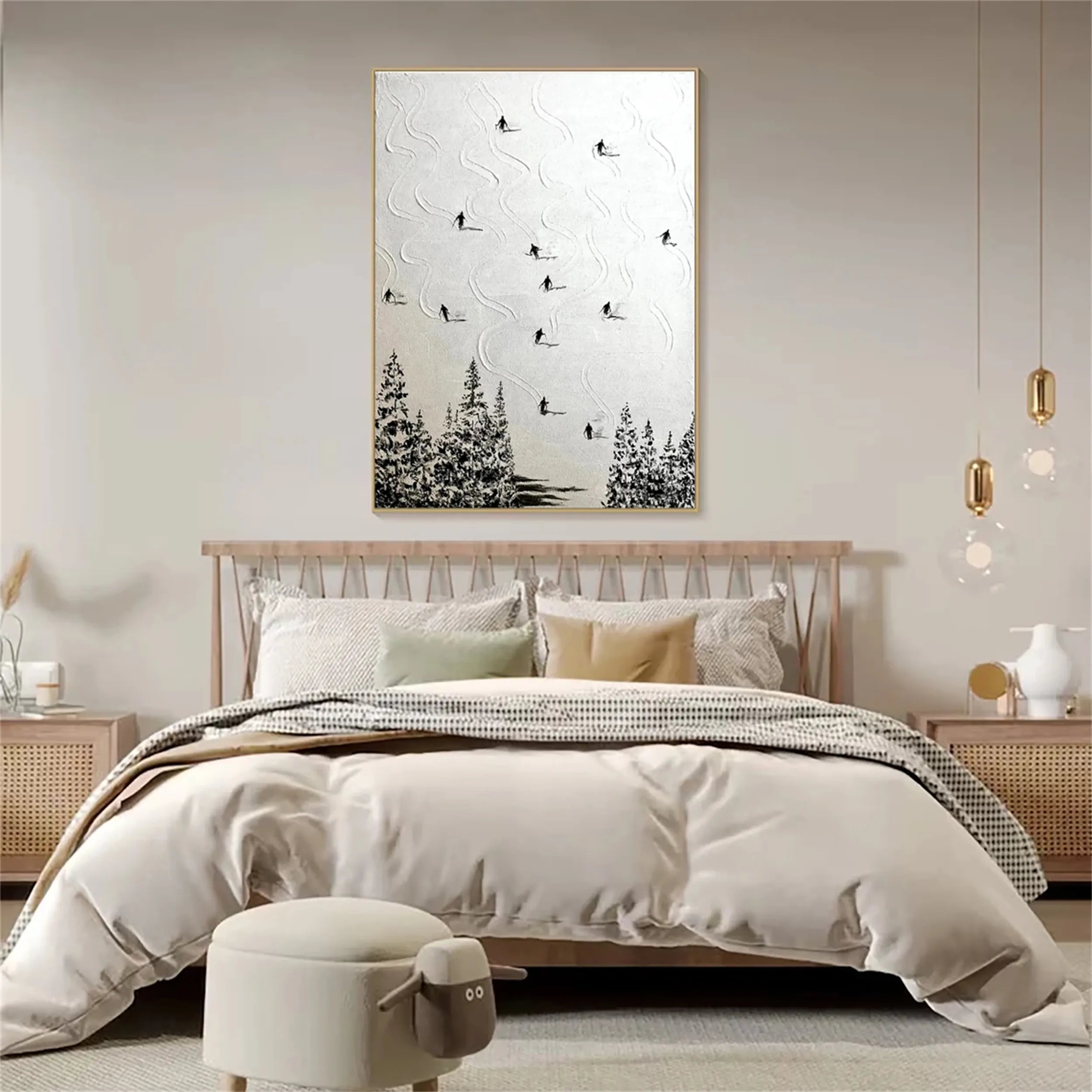 Premium Skiing Sport Art Textured Canvas Painting - Winter Sports Wall Decor for Home & Office (Style #MM217) | Perfect for Ski Lodge, Cabin & Mountain-Themed Interiors