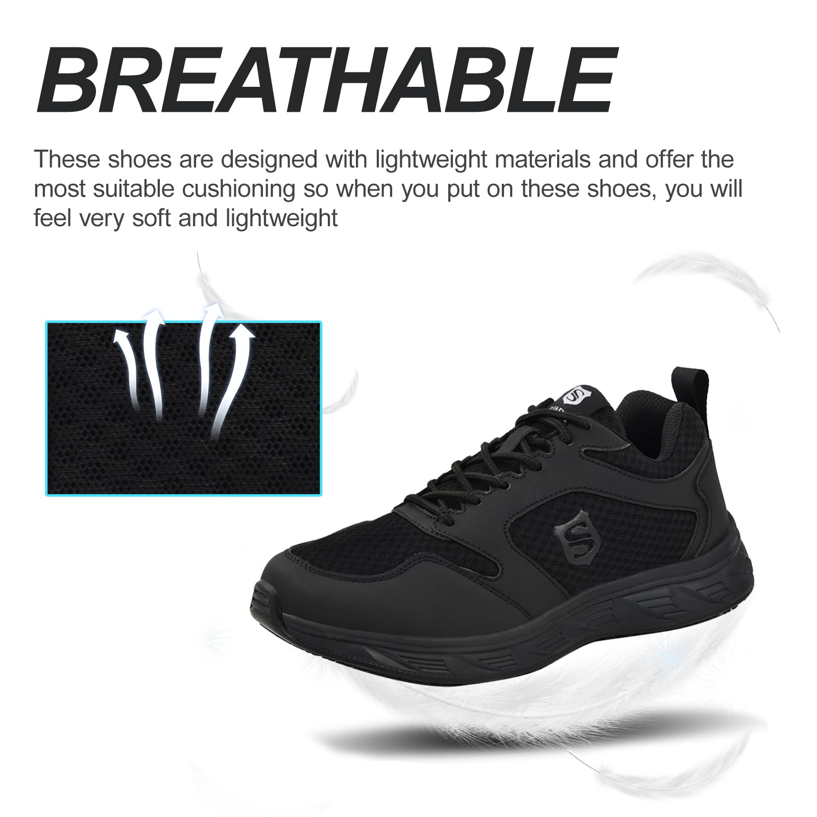 SUADEX Slip On Non-Slip Work Shoes for Men & Women - Lightweight Safety Sneakers for Food Service, Chefs & Walking - Comfortable Non-Skid Work Footwear for Restaurant, Kitchen & Hospitality Professionals