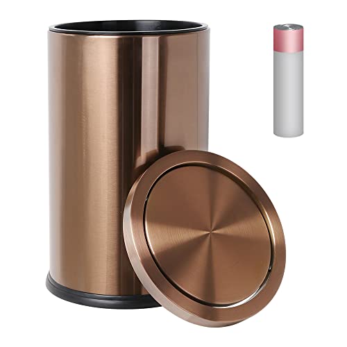 Leasylife 9L Stainless Steel Trash Can with Flip Lid - Small Bathroom & Living Room Garbage Bin in Metallic Gold (Rose Gold) - Perfect for Home, Office, and Dorm Use