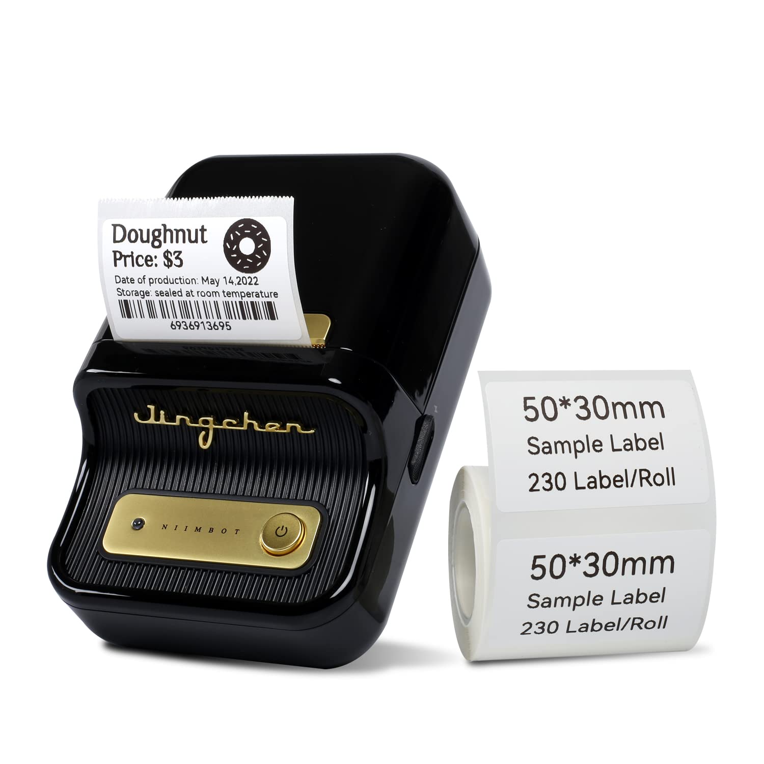 Portable Bluetooth Thermal Barcode Label Printer - Mini Label Maker for Office, Retail, Cable & Barcode Labeling | Compatible with Android & iOS | Includes 50×30mm Labels (Black) | Perfect for Shipping, Inventory & Small Business Organization