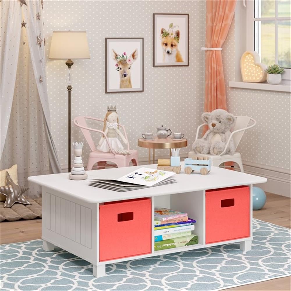 **RiverRidge Kids Desk & Activity Table with 6 Storage Cubbies - White Playroom Organizer for Arts, Crafts & Toy Storage - Perfect for Play Areas, Homeschooling & Learning Activities**