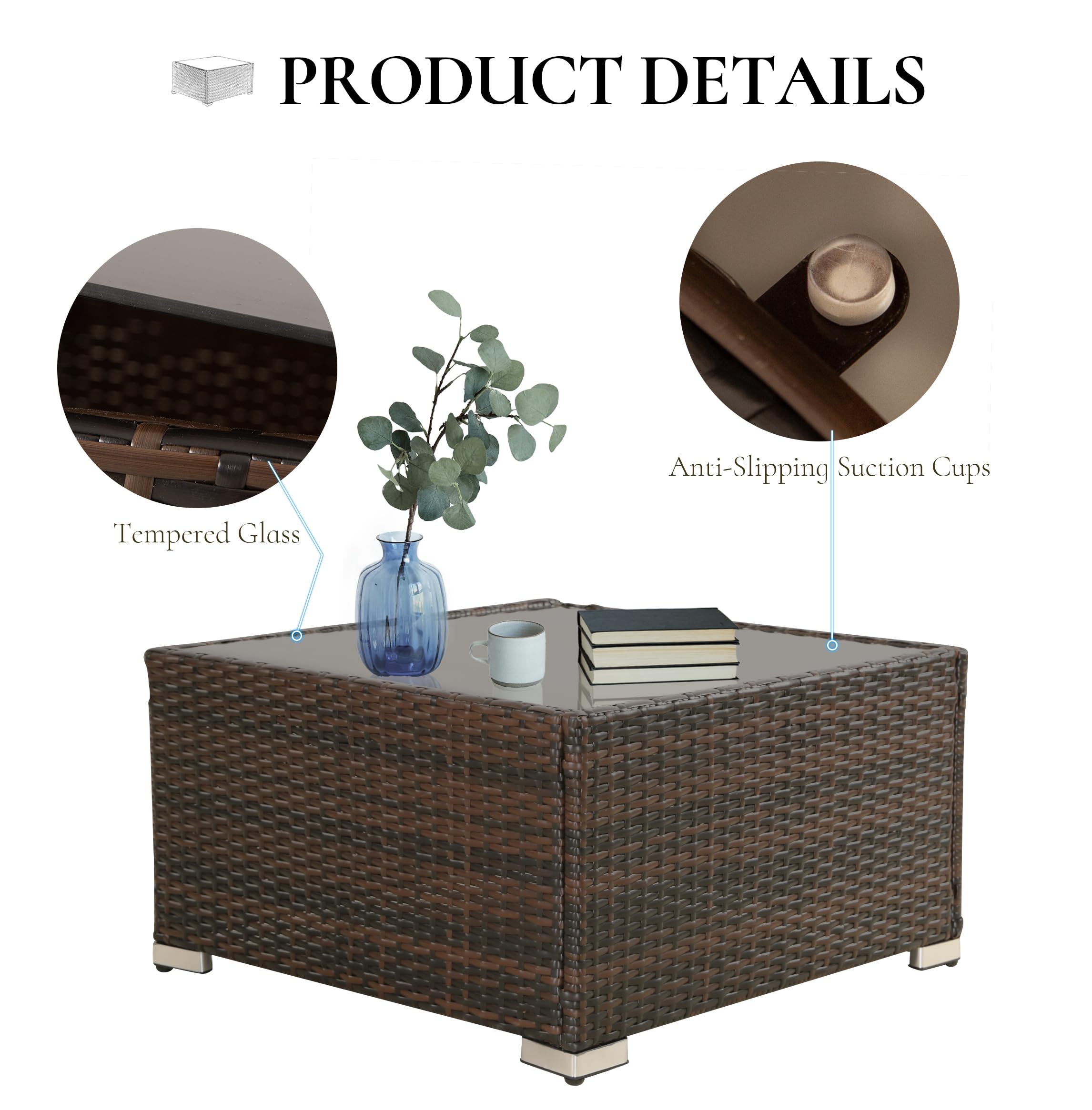7-Piece All-Weather Wicker Patio Furniture Set with Padded Cushions - Outdoor Sectional Sofa Conversation Set for Poolside, Balcony, Backyard (Brown Wicker/Grey Cushion) - Perfect for Relaxing, Entertaining & Outdoor Dining