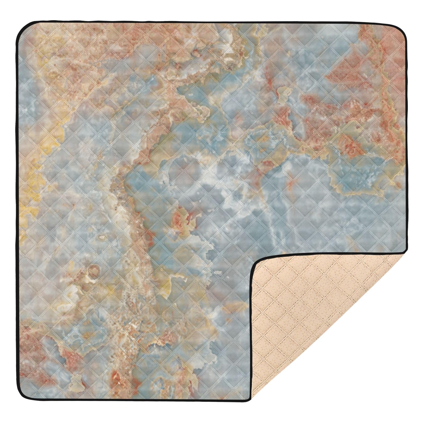 Premium Marbled Gold & Blue Baby Play Mat - Extra Large 50