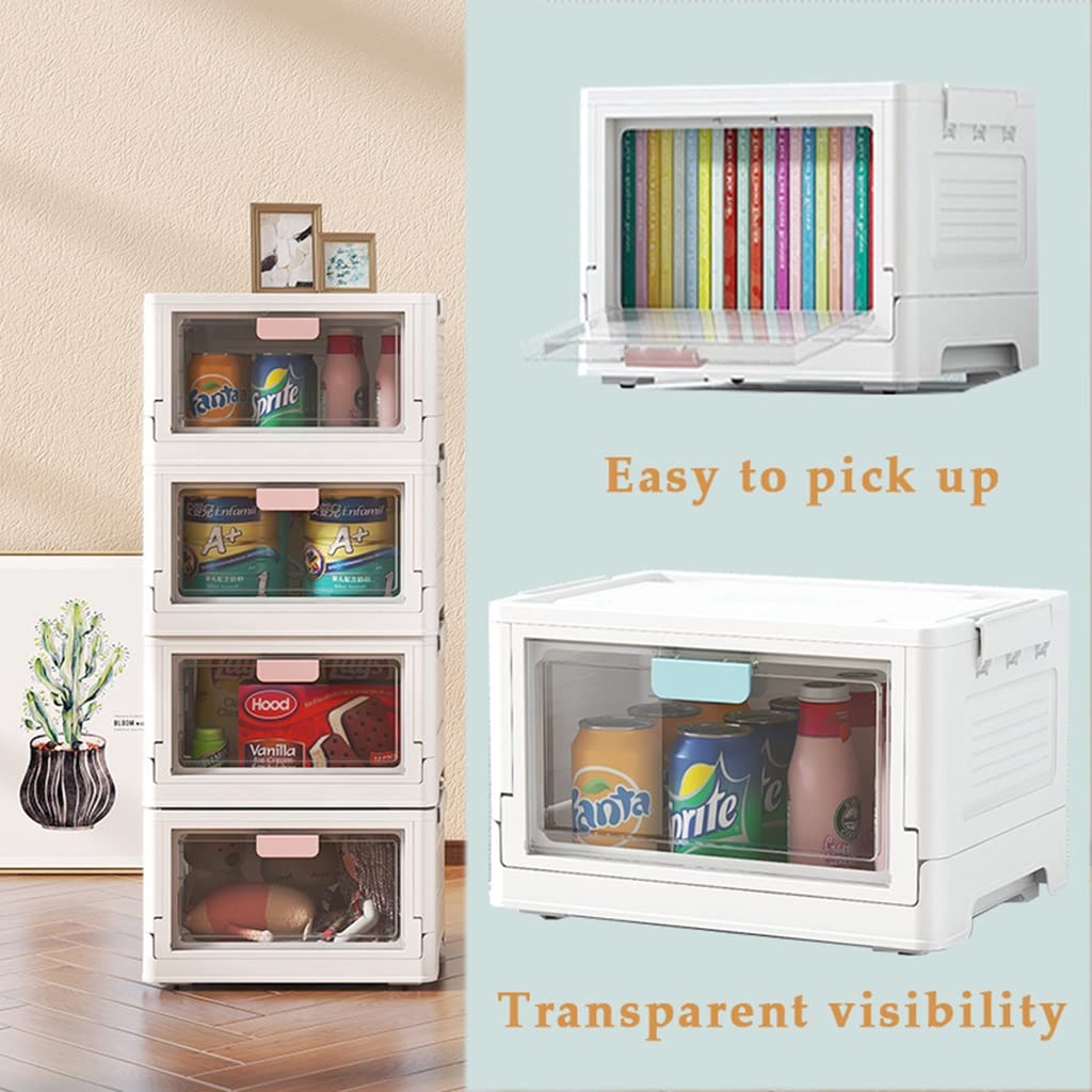 5-Tier Plastic Storage Cart with Wheels & Foldable Front Opening Bins - Stackable Organizer with Lids for Home, Office, Kitchen & Bathroom Organization - Perfect for Pantry, Closet, Toy & Craft Storage