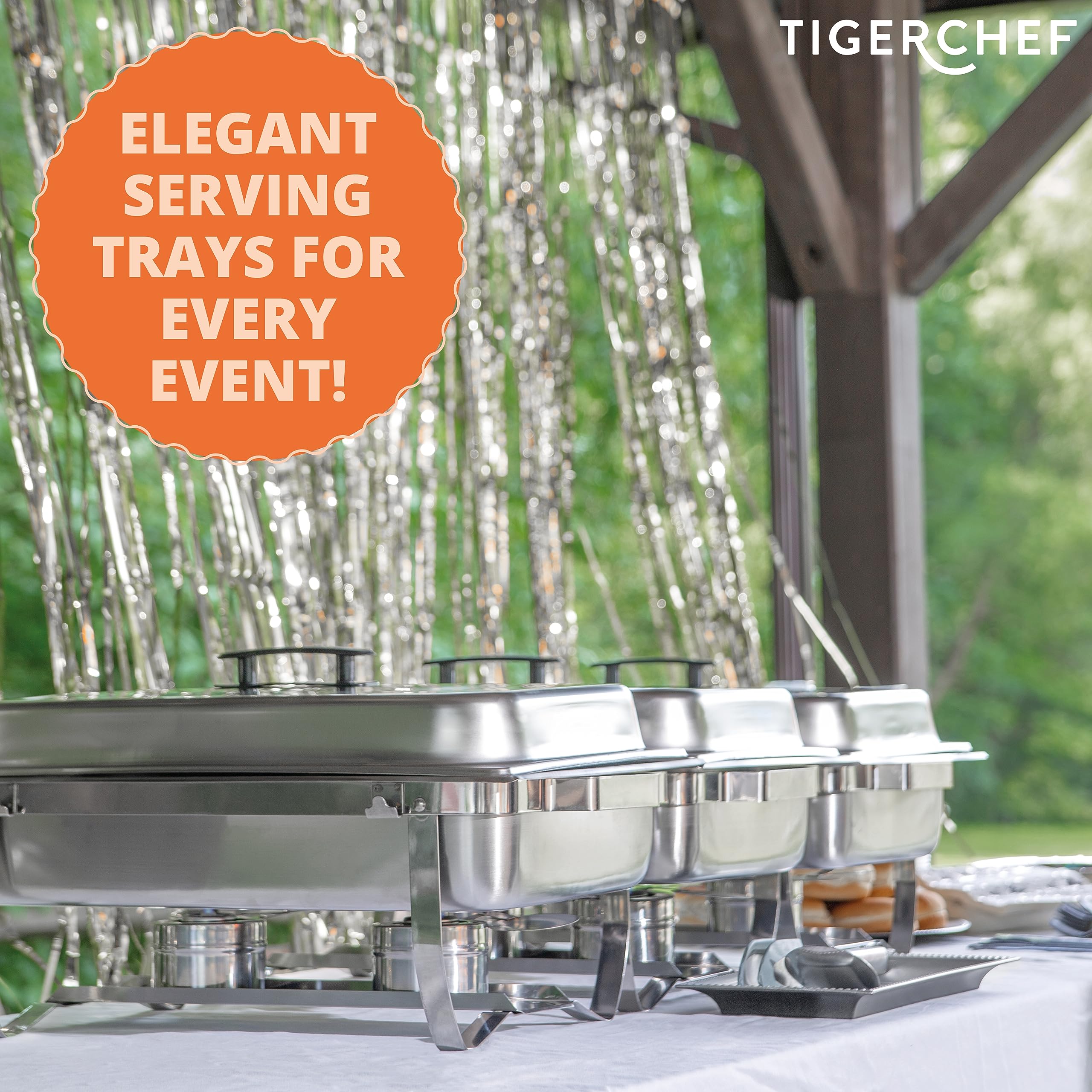 Premium Stainless Steel Buffet Chafing Dish Set - 8 Qt Capacity (Set of 2) with Foldable Frame, Fuel Holders & Covers - Elegant Catering Food Warmer for Parties, Weddings & Events - Includes Food Pans & Water Pan - Commercial Grade by TigerChef